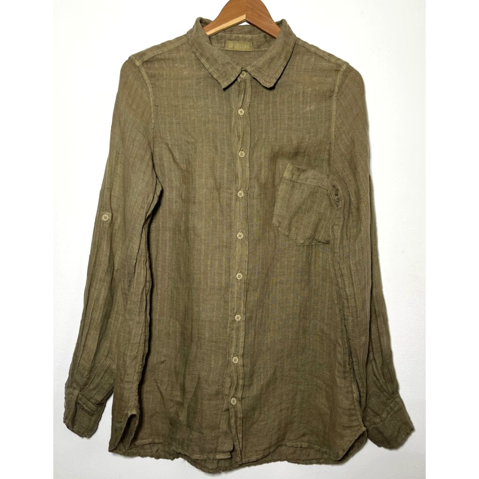 Vintage CP Shades Women's Button-Up Linen Shirt Green Small Made in USA Linen Shirt Bohemian Classic Casual Womens Girls Mens 90s Size S / US 4 / IT 40 - 2 Thumbnail