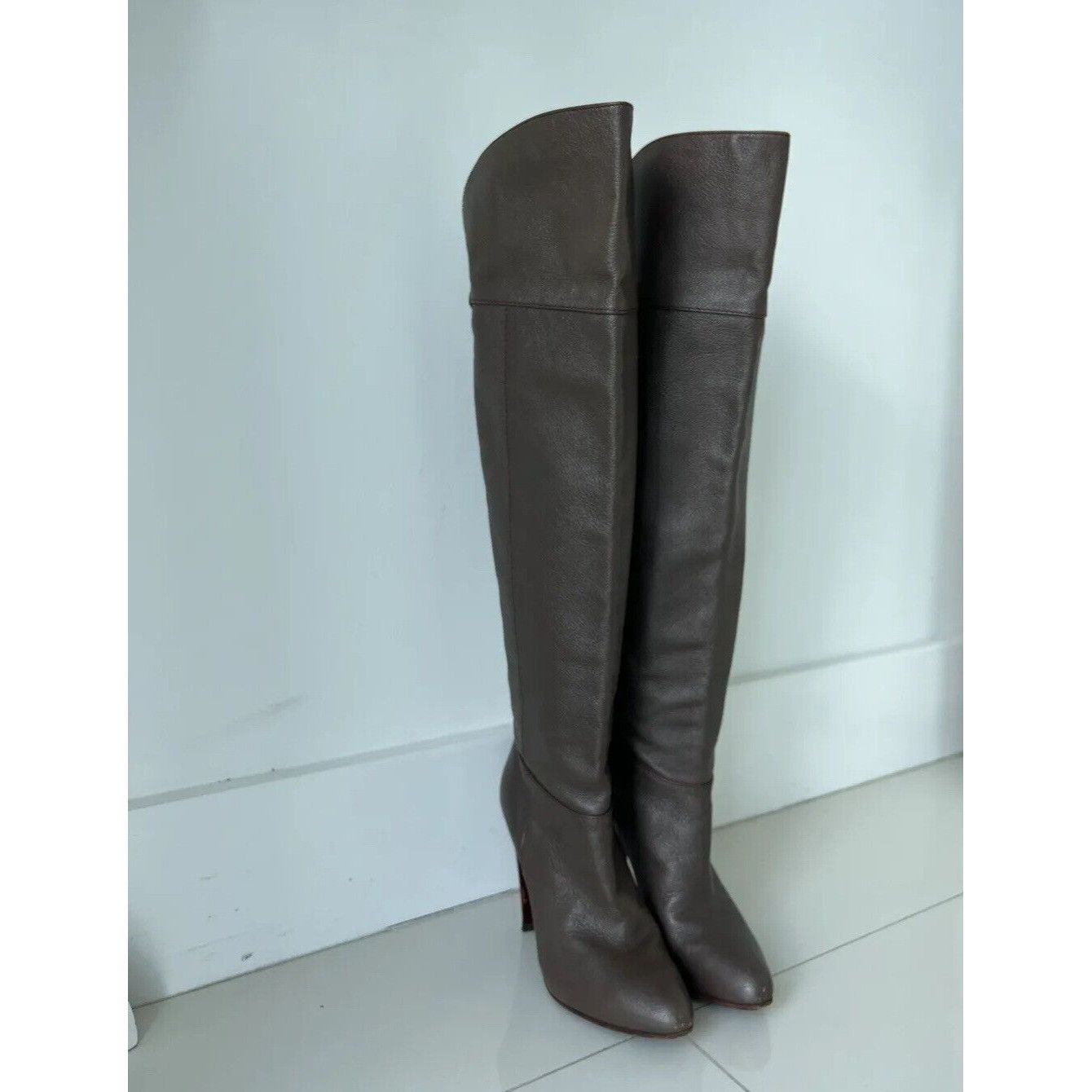 Designer leather high knee boots