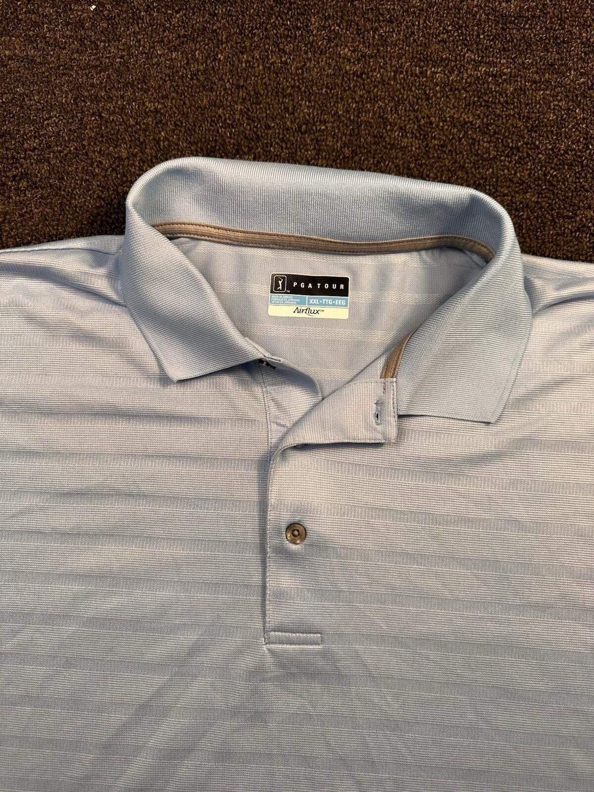 PGA Tour PGA TOUR Airflux Men's Light Blue Striped Polo XXL Size US XXL / EU 58 / 5 - 2 Thumbnail