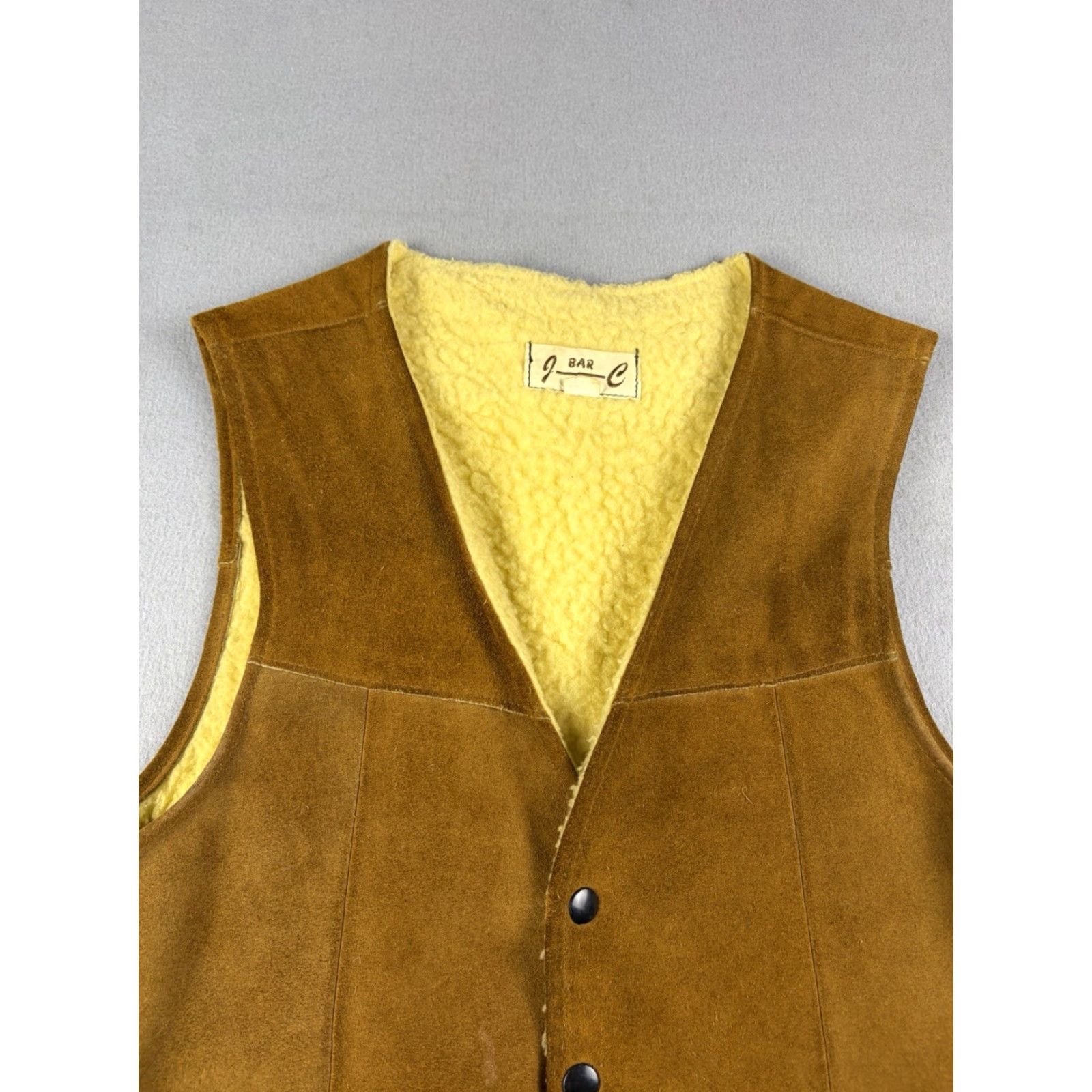 Vintage VINTAGE Bar C Vest Men Size 42 Leather Western Lined Sherpa Brown Snap Bar C 60s Mens Western Riding Coat Size US XS / EU 42 / 0 - 2 Thumbnail
