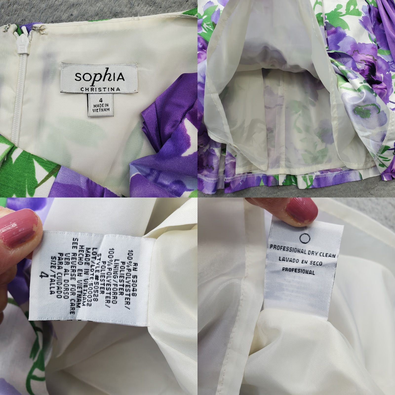 Vintage Sophia Christina Womens 4 Purple Floral Sleeveless Empire Waist Flare Dress Midi Boho Pattern Size S / US 4 / IT 40 - 8 Thumbnail