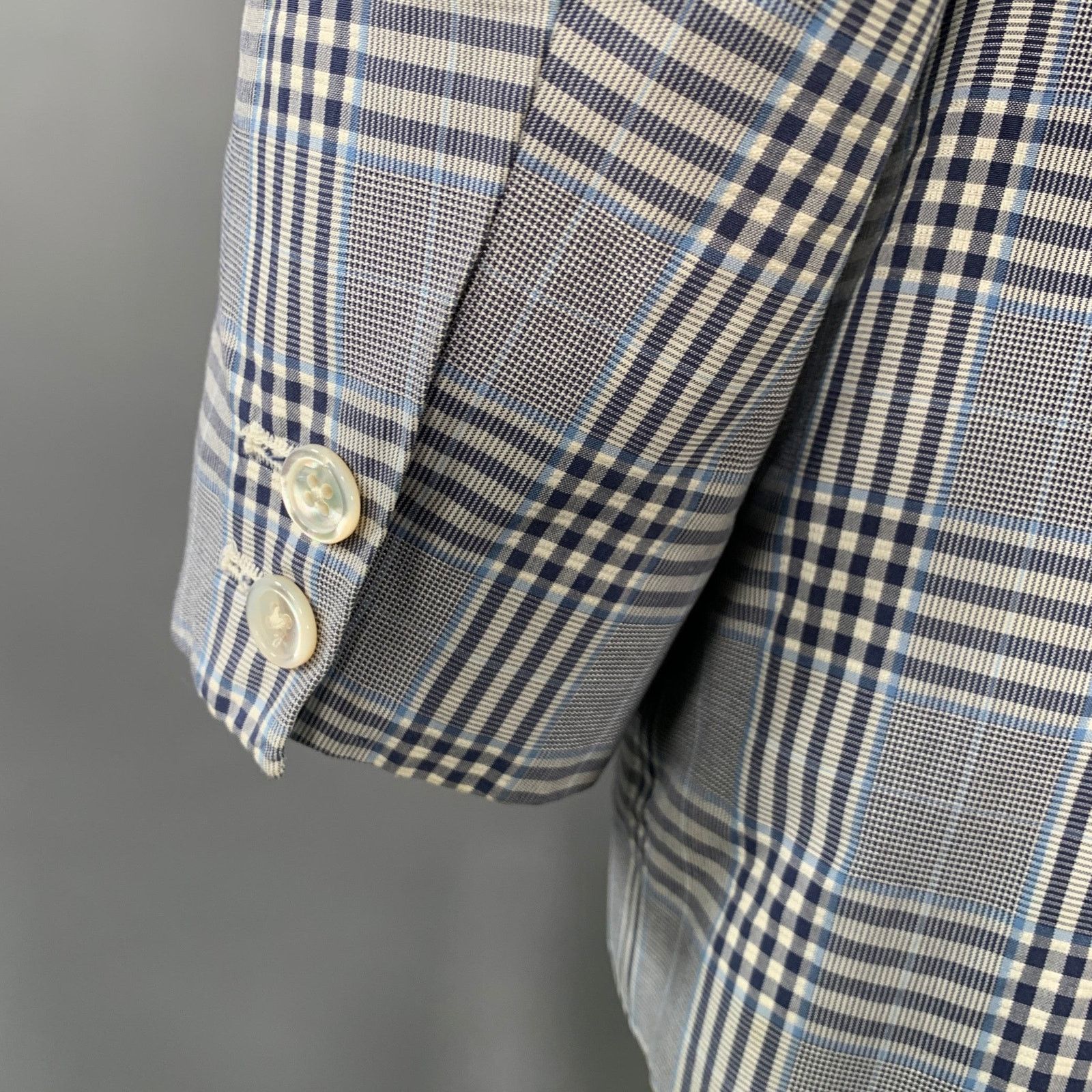Brooks Brothers Black Fleece BLACK FLEECE Size 42 Navy White Plaid Cotton Silk Sport Coat Size 42R - 5 Thumbnail