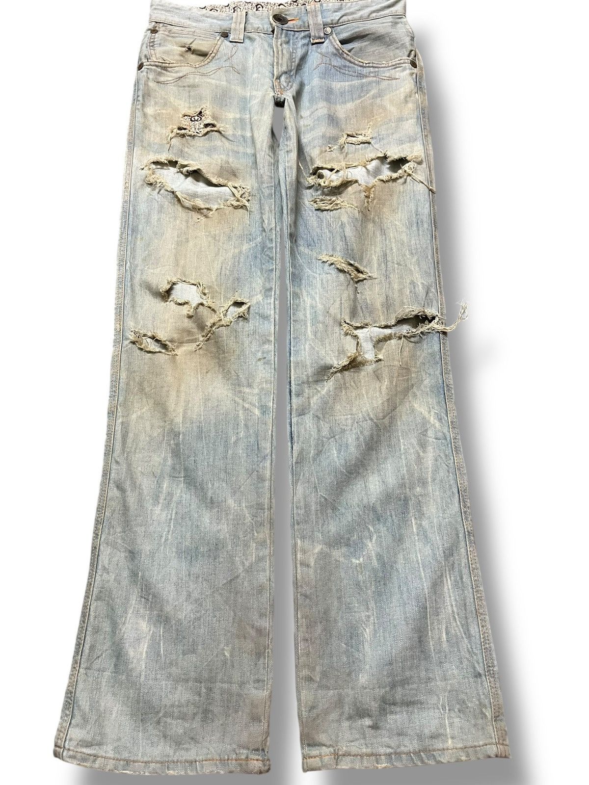 Edwin Vintage Edwin 503 Blue Trip Faded Mudwash Ripped Denim Size US 31 - 1 Thumbnail