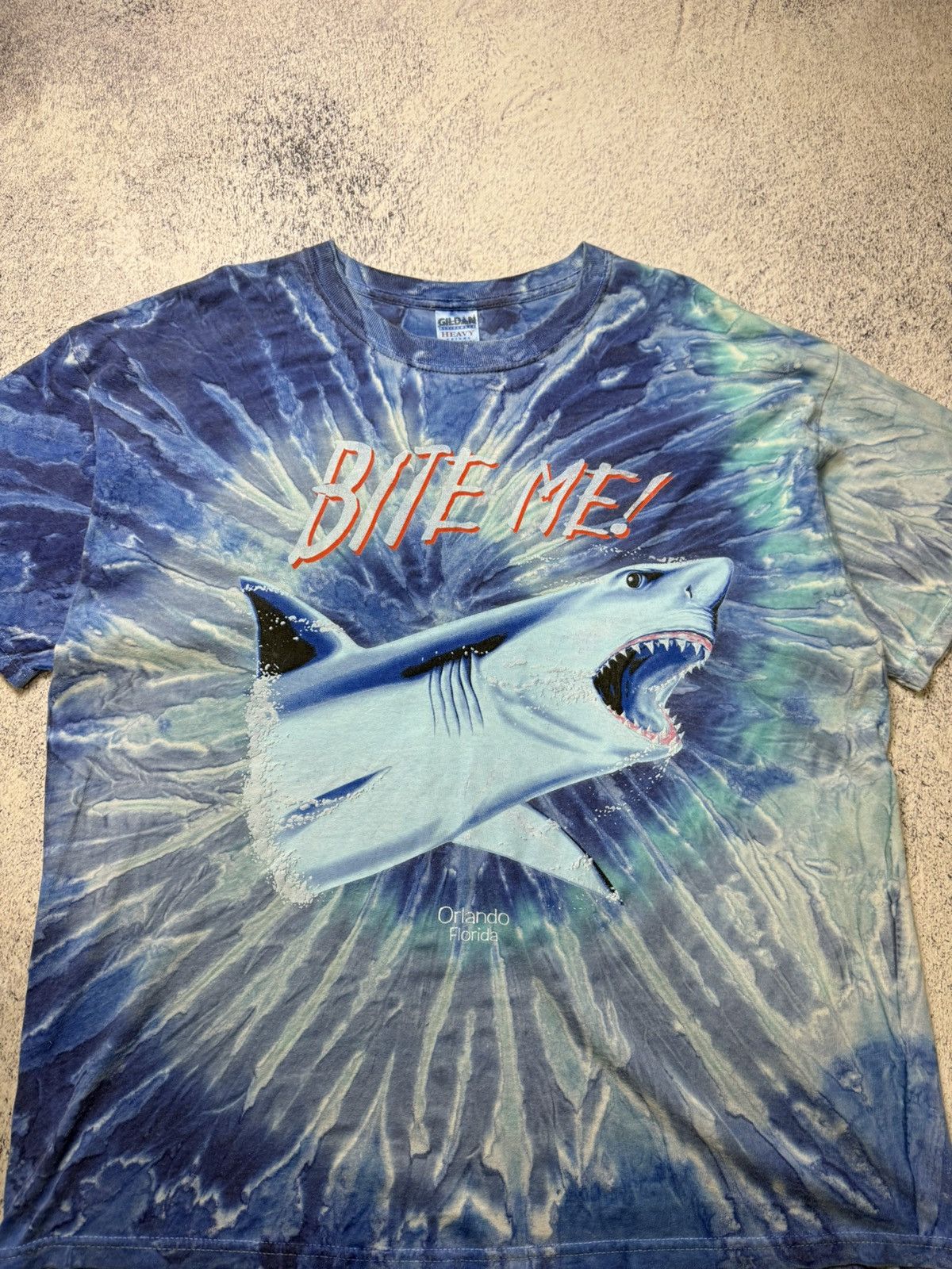 Vintage Vintsge Shark Bite Me Tie Dye Graphic T-Shirt Puff Print All Size US XL / EU 56 / 4 - 6 Thumbnail