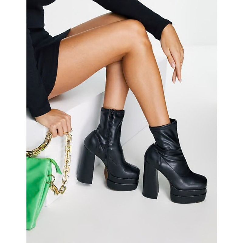 ASOS Black Platform Block Heel Ankle Boots Women’s Size 7