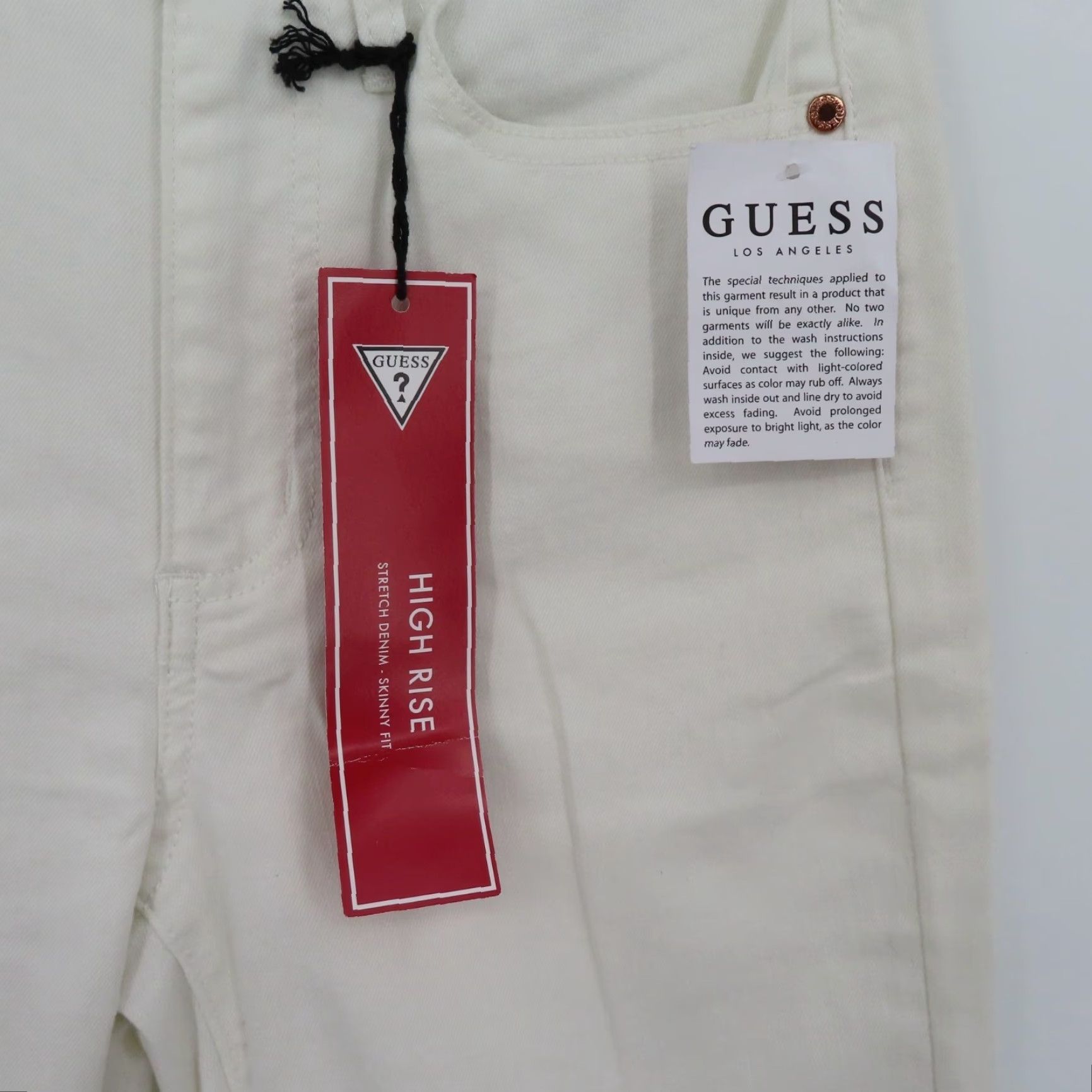 Guess GUESS Womens Jeans 26 Pima Bling Pocket Distressed White Denim Skinny NEW Regular 5-Pocket Design Boys? No. Size 26" / US 2 / IT 38 - 3 Thumbnail