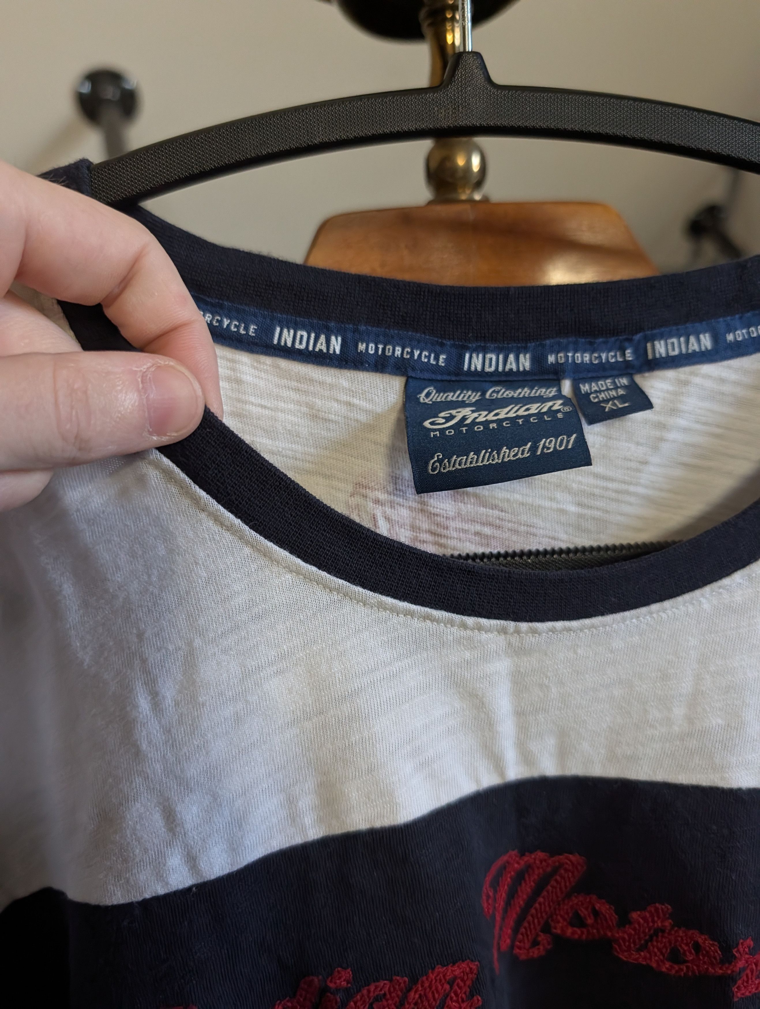 Indian Motorcycle Chain stitch 1901 logo L/S textured ringer t-shirt Size US XL / EU 56 / 4 - 8 Thumbnail
