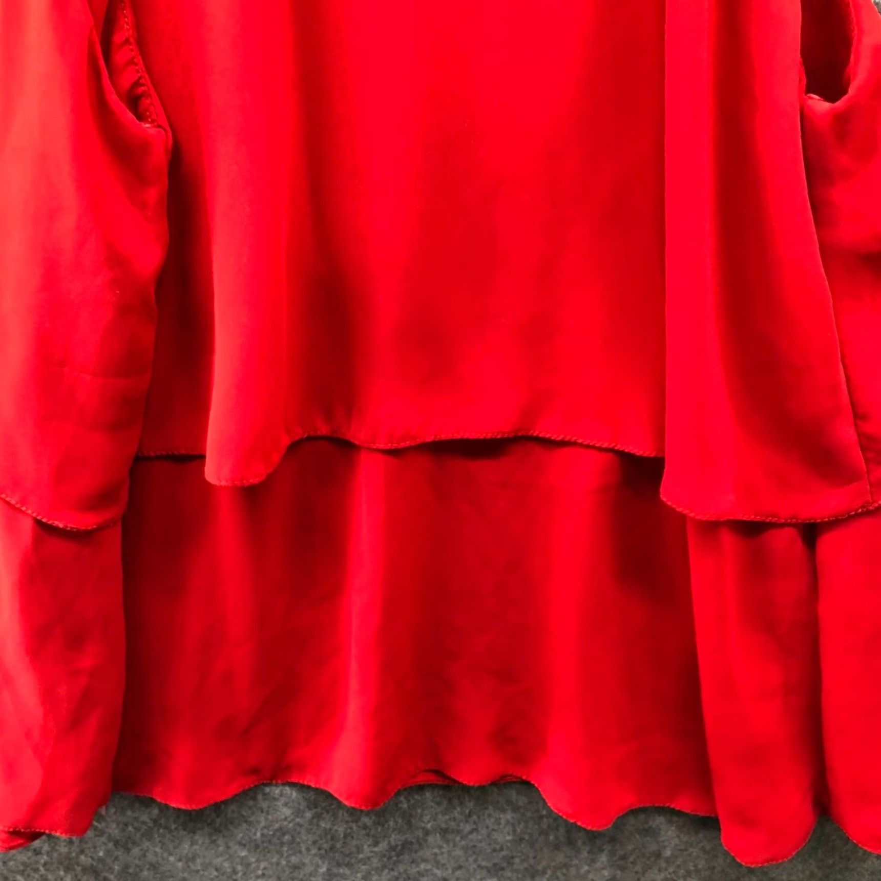Zara Zara Blouse Sleeveless Womens S Red Tank Tiered Tie Neck Chiffon Polyester High Neck Casual Top Size S / US 4 / IT 40 - 4 Thumbnail