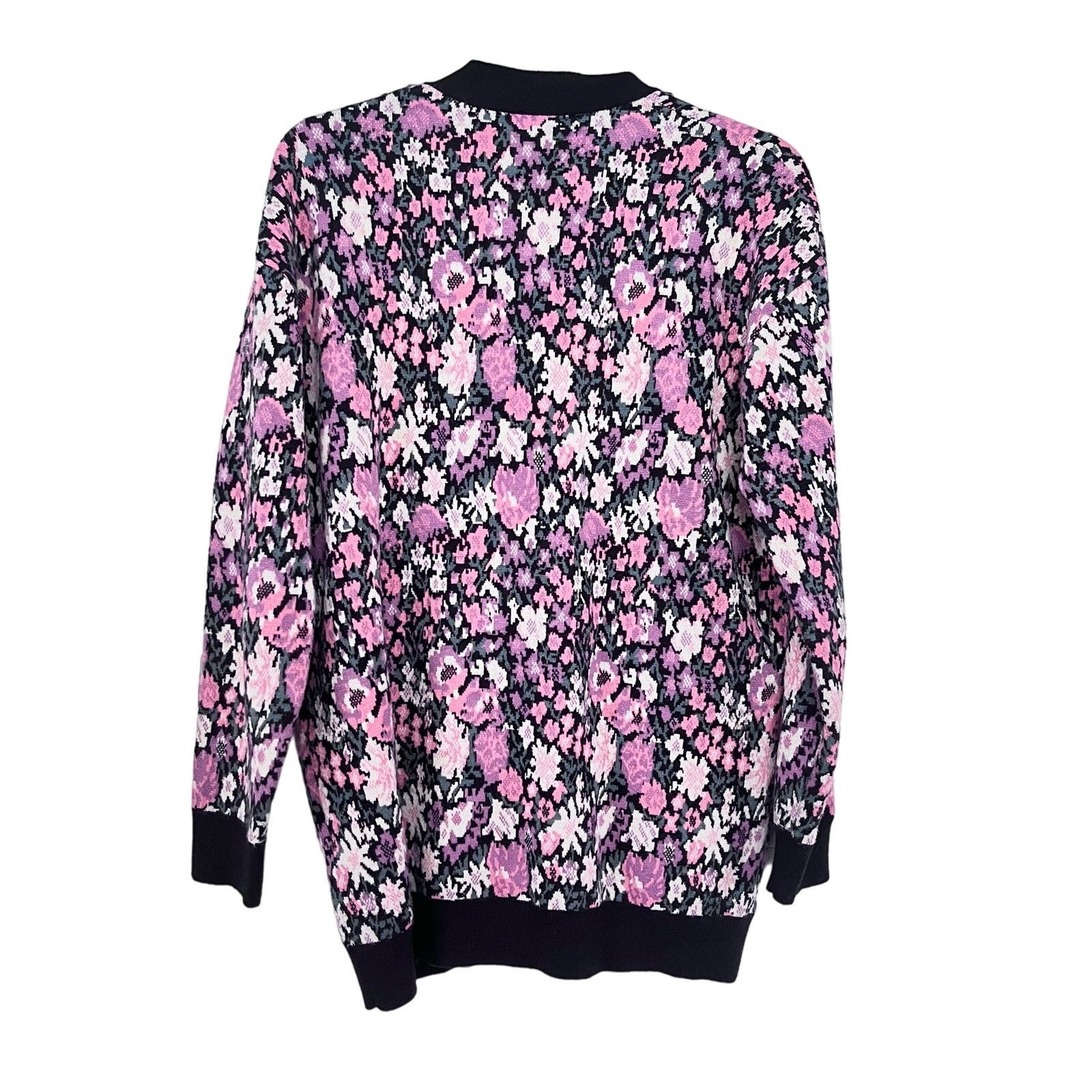 Zara Black Pink Floral Jacquard Knit Cardigan Sweater