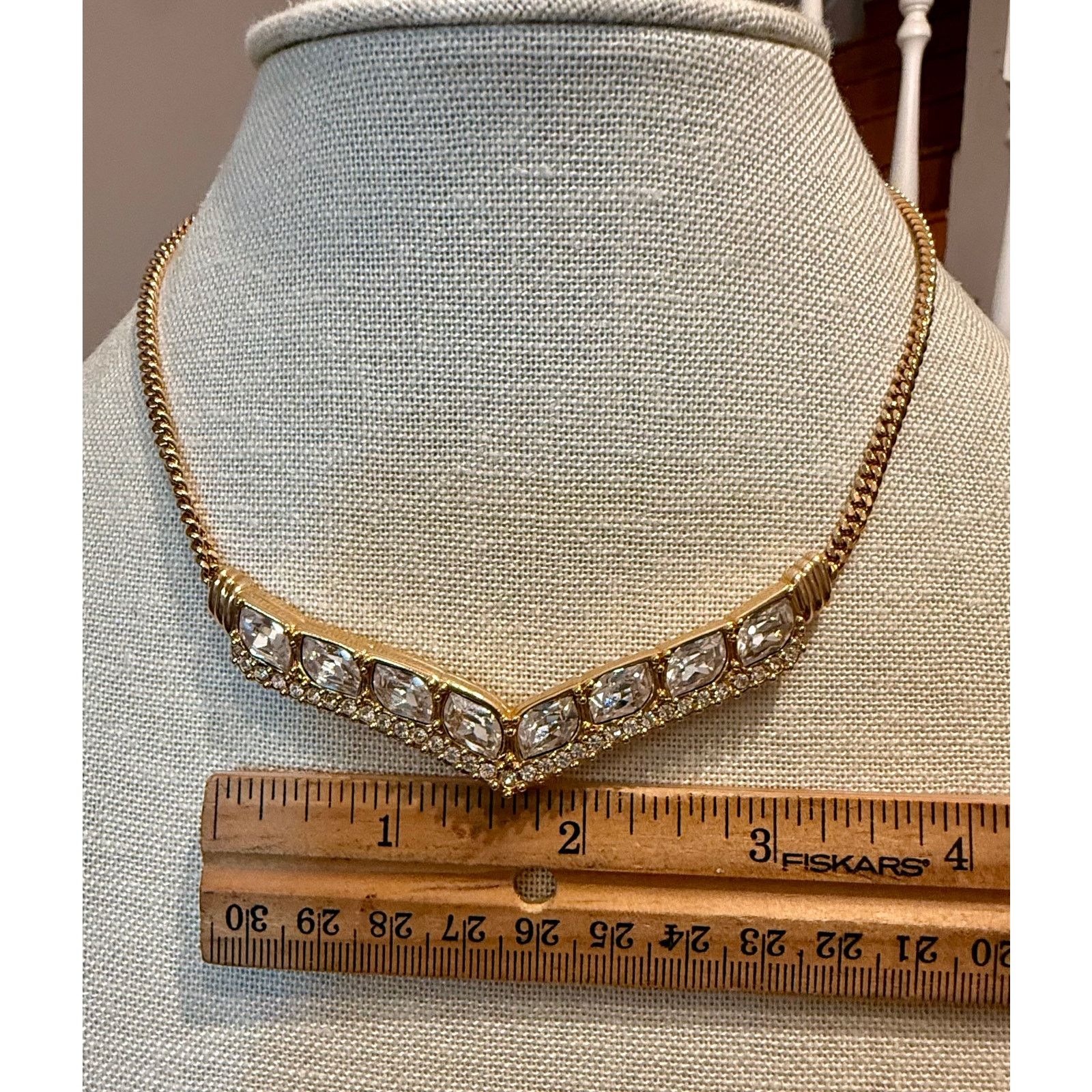 Swarovski Vintage Swarovski Gold Tone Crystal V Necklace 14” Size ONE SIZE - 6 Thumbnail