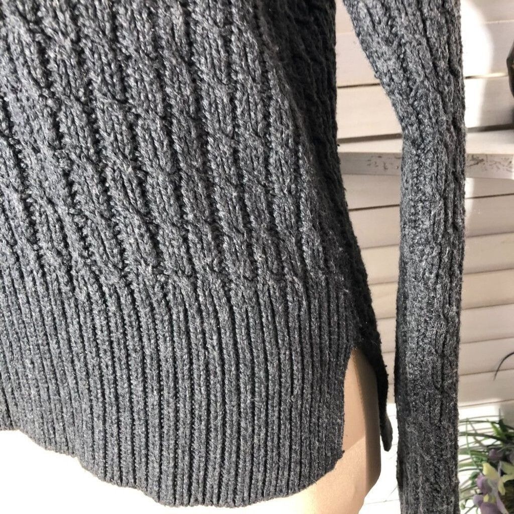 Loft Loft cotton asymmetrical sweater mock neck gray cable knit M Size L / US 10 / IT 46 - 10 Thumbnail