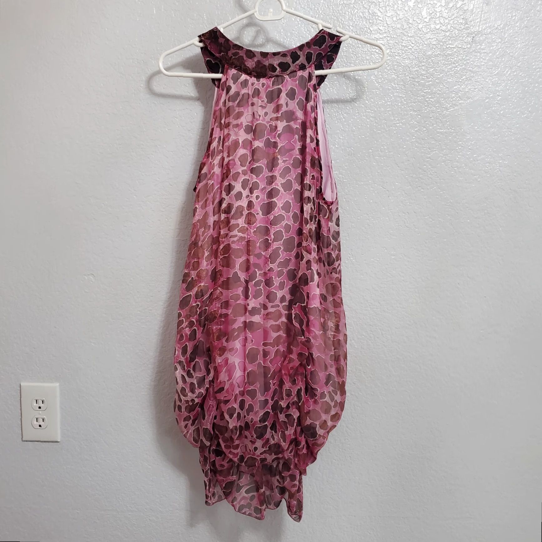 Vintage VINTAGE OB2-12 Dress Womens M Pink Animal Print Ruffle Bubble Hem Sleeveless Size M / US 6-8 / IT 42-44 - 2 Thumbnail