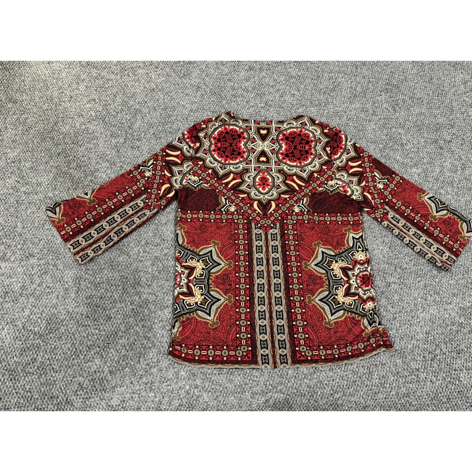 Vintage Chicos Shirt Womens 2 Red Geometric Scoop Neck 3/4 Sleeve Tunic Top Boho Size XS / US 0-2 / IT 36-38 - 6 Thumbnail