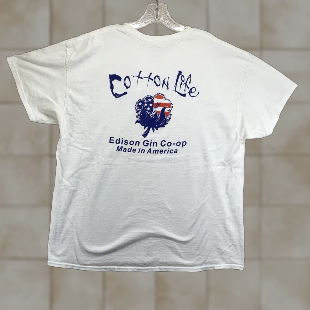 Gildan VINTAGE Gildan Cotton T-Shirt Men XL White 90s Farm Worker Logo Graphic Print Unisex All Seasons Size US XL / EU 56 / 4 - 1 Thumbnail