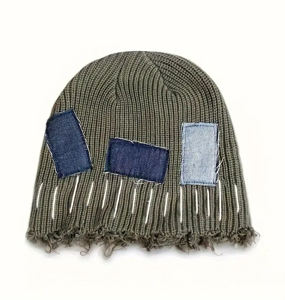 Vintage Knit Patchwork Street Distressed Frayed Beanie Size ONE SIZE - 1 Preview