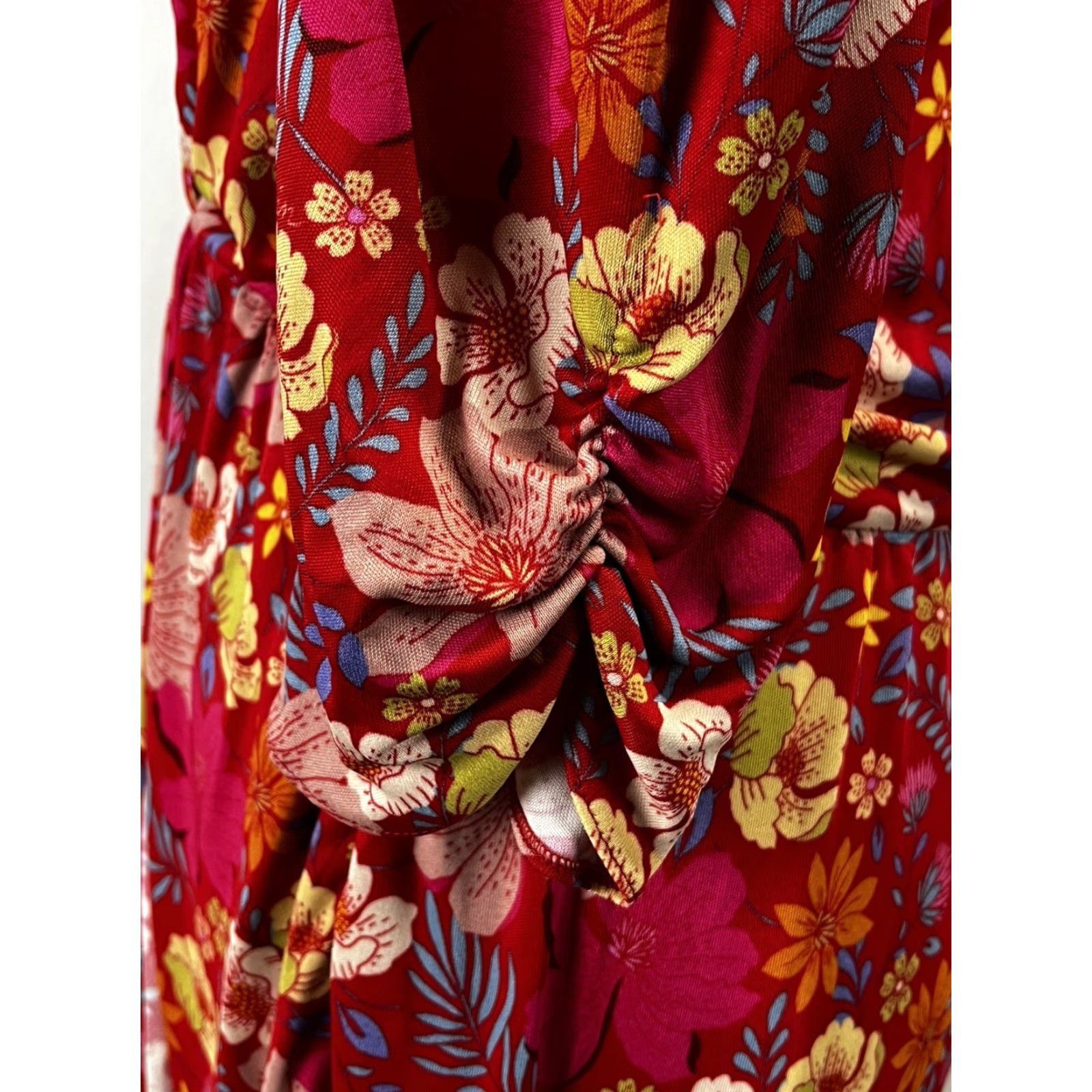 Lanvin LANVIN PARIS Dress Floral Silk Blend Ruched Sleeves Knee Length V-Neck Zip EU 42 / US 10 Multicolor Womens Size 28" / US 6 / IT 42 - 6 Thumbnail