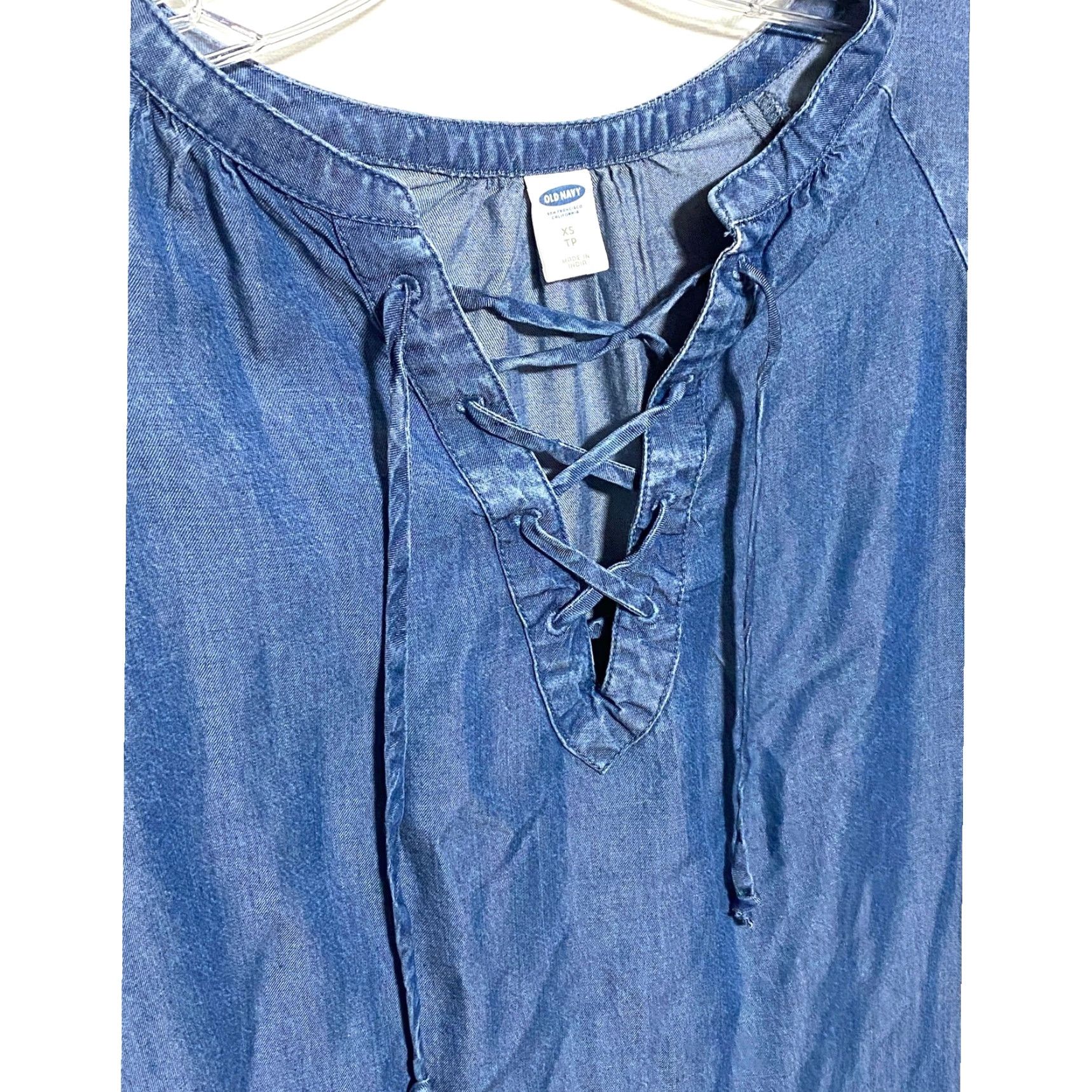 Old Navy Old Navy Chambray Dress Womens XS Flutter Sleeves Lace Up Coastal Peasant Boho Dress Size XS / US 0-2 / IT 36-38 - 2 Thumbnail