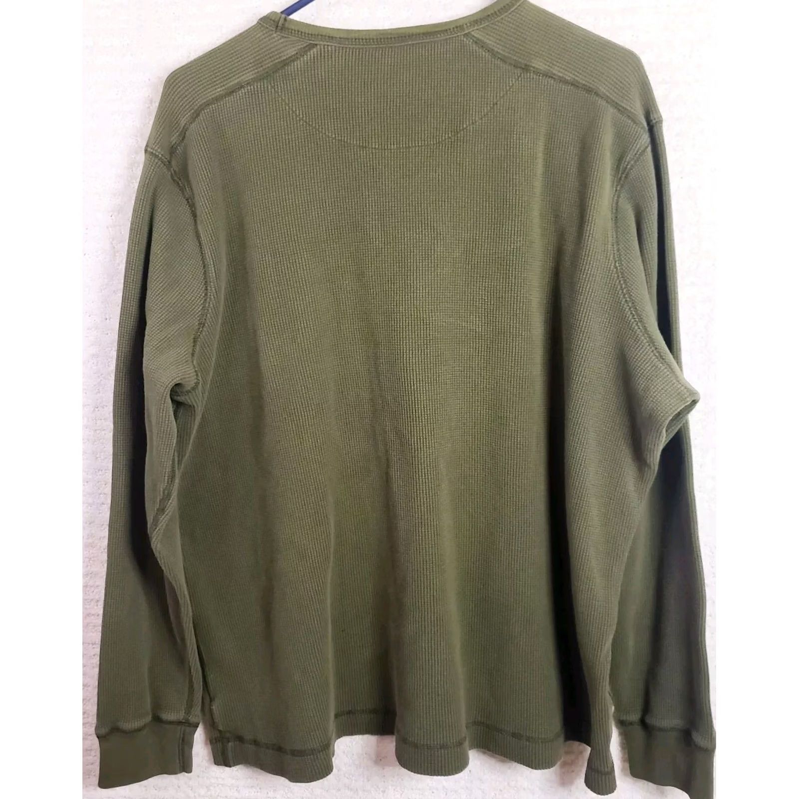 Lands' End Lands' End Shirt Men's XL Green Waffle Thermal 100% Cotton Long Sleeve Crew Neck Knit Slim College Outdoor T-Shirt Mens Size US XL / EU 56 / 4 - 5 Thumbnail
