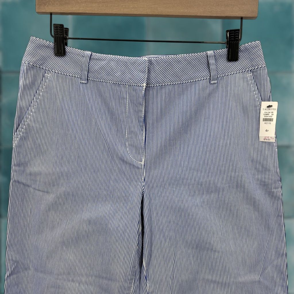 Talbots VINTAGE? No. Use exact: Talbots Pants Womens 4P Blue White Wide Crop Capri Petite Stripe Stretch Preppy Size 27" / US 4 / IT 40 - 1 Thumbnail