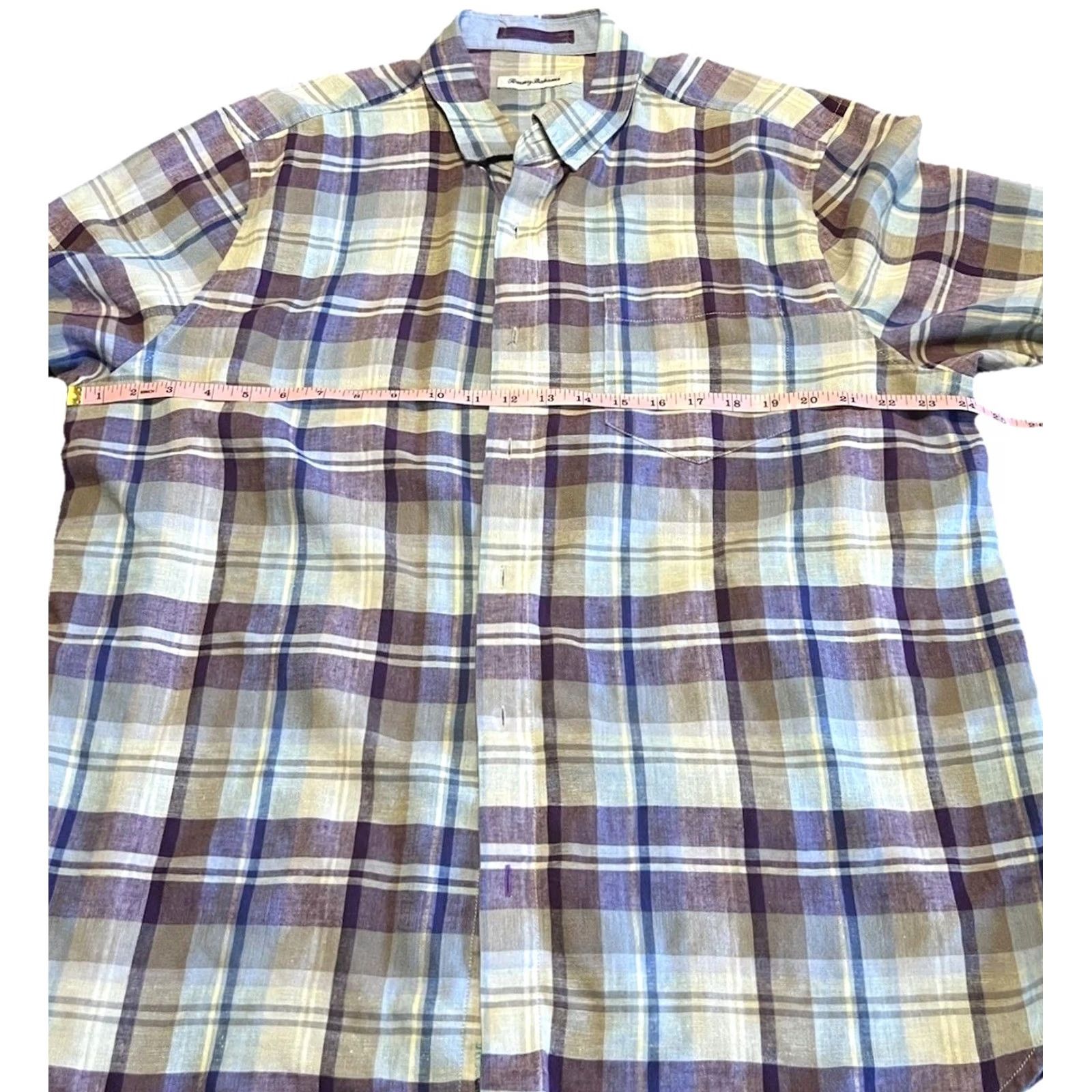 Tommy Bahama Tommy Bahama Island Zone Plaid Button-Up Shirt XL Men Purple Short Sleeve Button-Down Collar Size US 36 / EU 52 - 4 Thumbnail