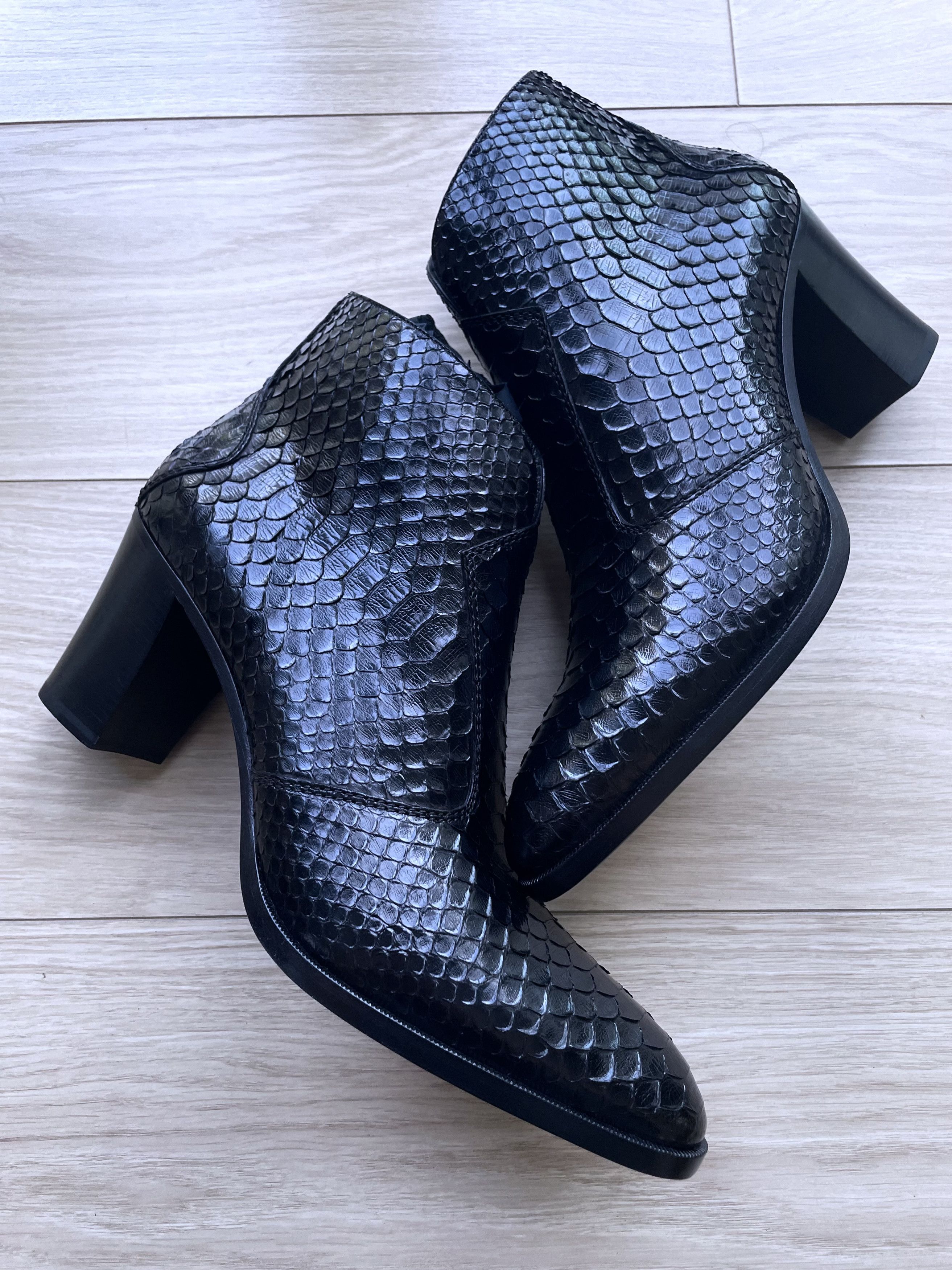 Celine × Hedi Slimane *GRAIL* AW20 BRAND NEW SHINY PYTHON LEATHER PAGES BOOTS Size US 12 / EU 45 - 5 Thumbnail