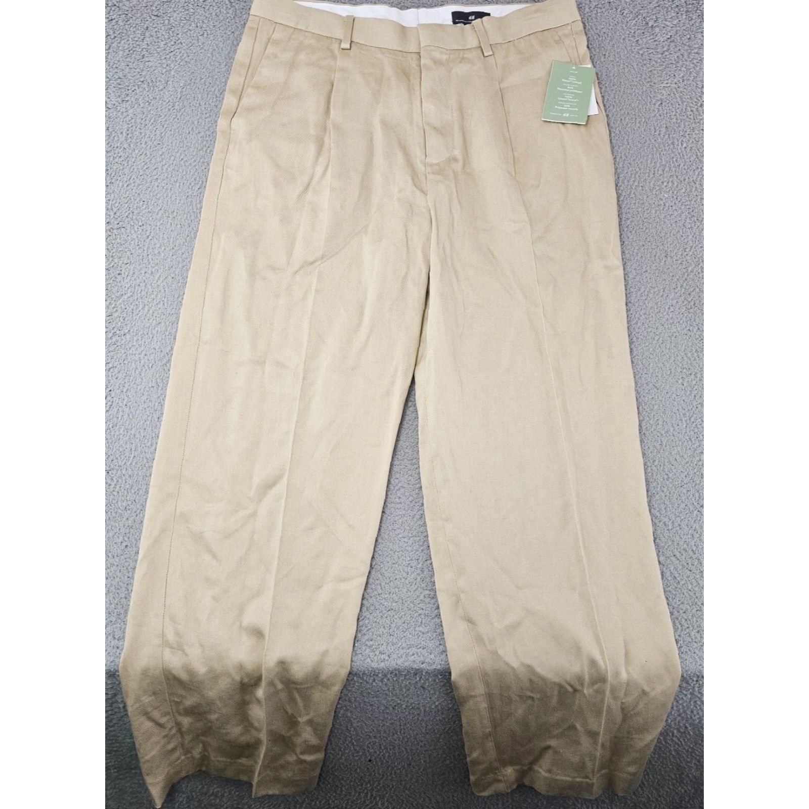 H&M H&M Dress Pants Mens 32x29 Khaki Flat Front Trousers Straight Fit Tencel Chinos Size US 32 / EU 48 - 2 Thumbnail