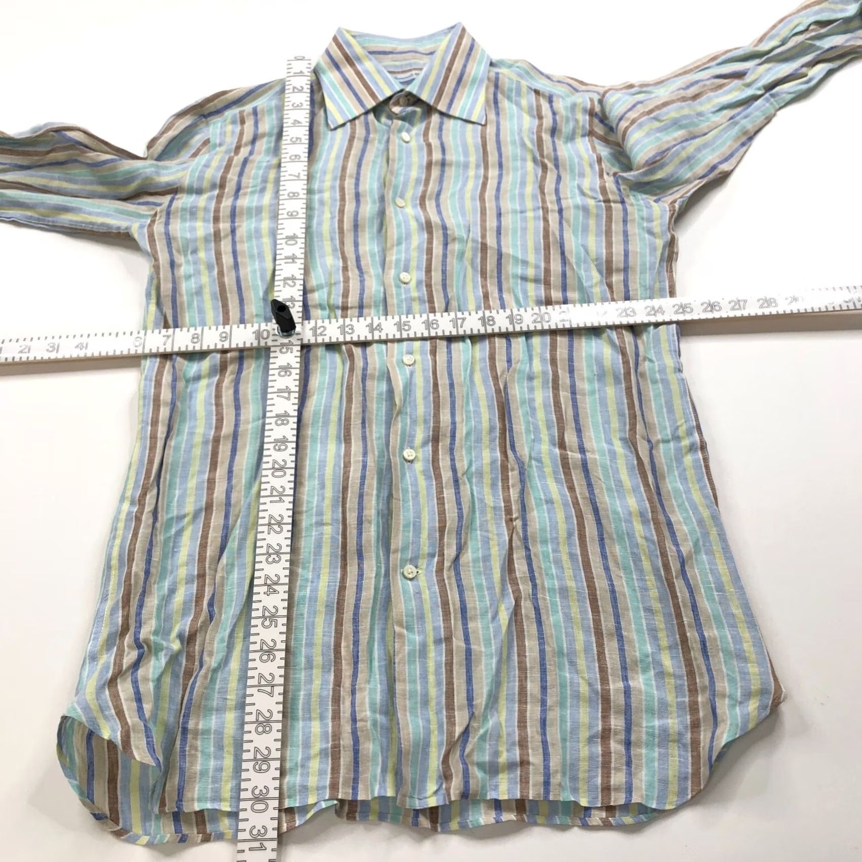 Vintage Giampaolo 16.5/36 Linen Cotton Button Long Sleeve Striped Casual Shirt Green Size US XL / EU 56 / 4 - 3 Thumbnail