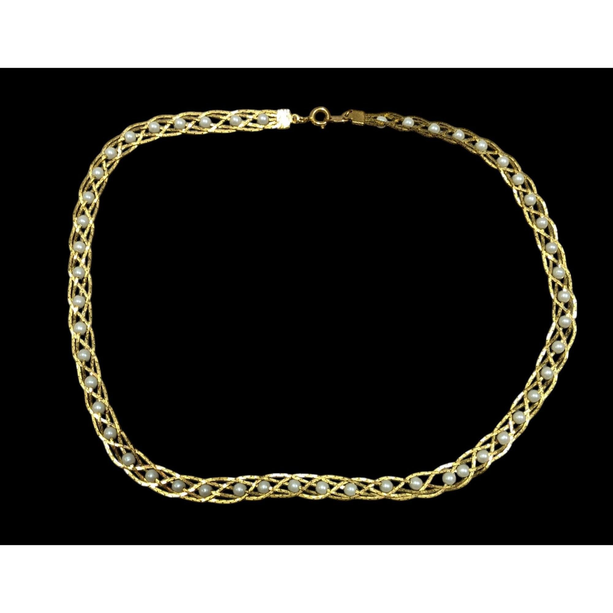 Other Vintage Avon Braided Gold Tone Faux Pearl Beaded Necklace Size ONE SIZE - 1 Thumbnail