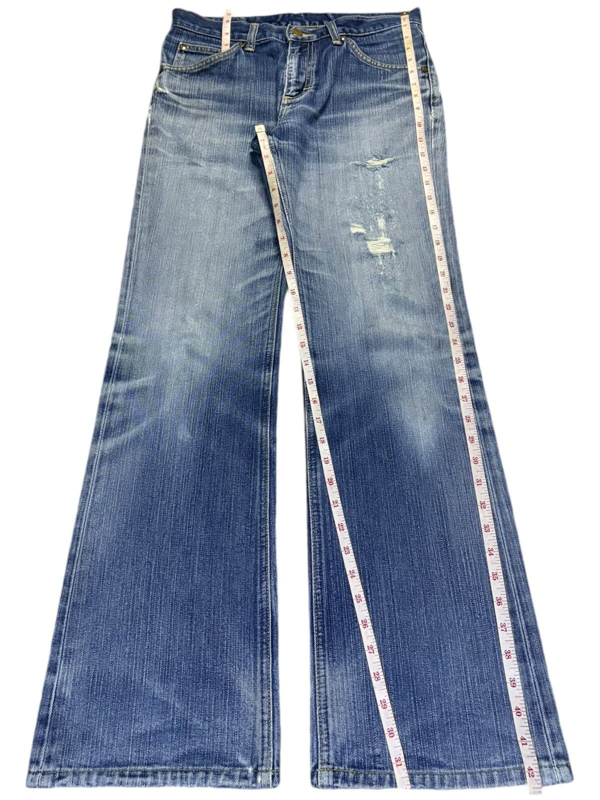 Lee Vintage Lee Faded Wash Distressed Flare Jeans Size US 31 - 13 Thumbnail