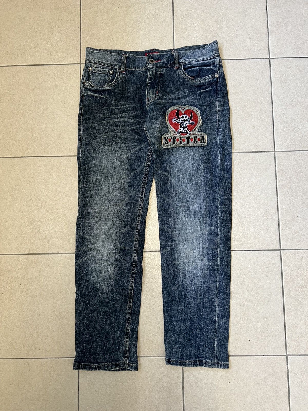 Image of Disney Stitch Patches Jeans in Black, Women's (Size 33)