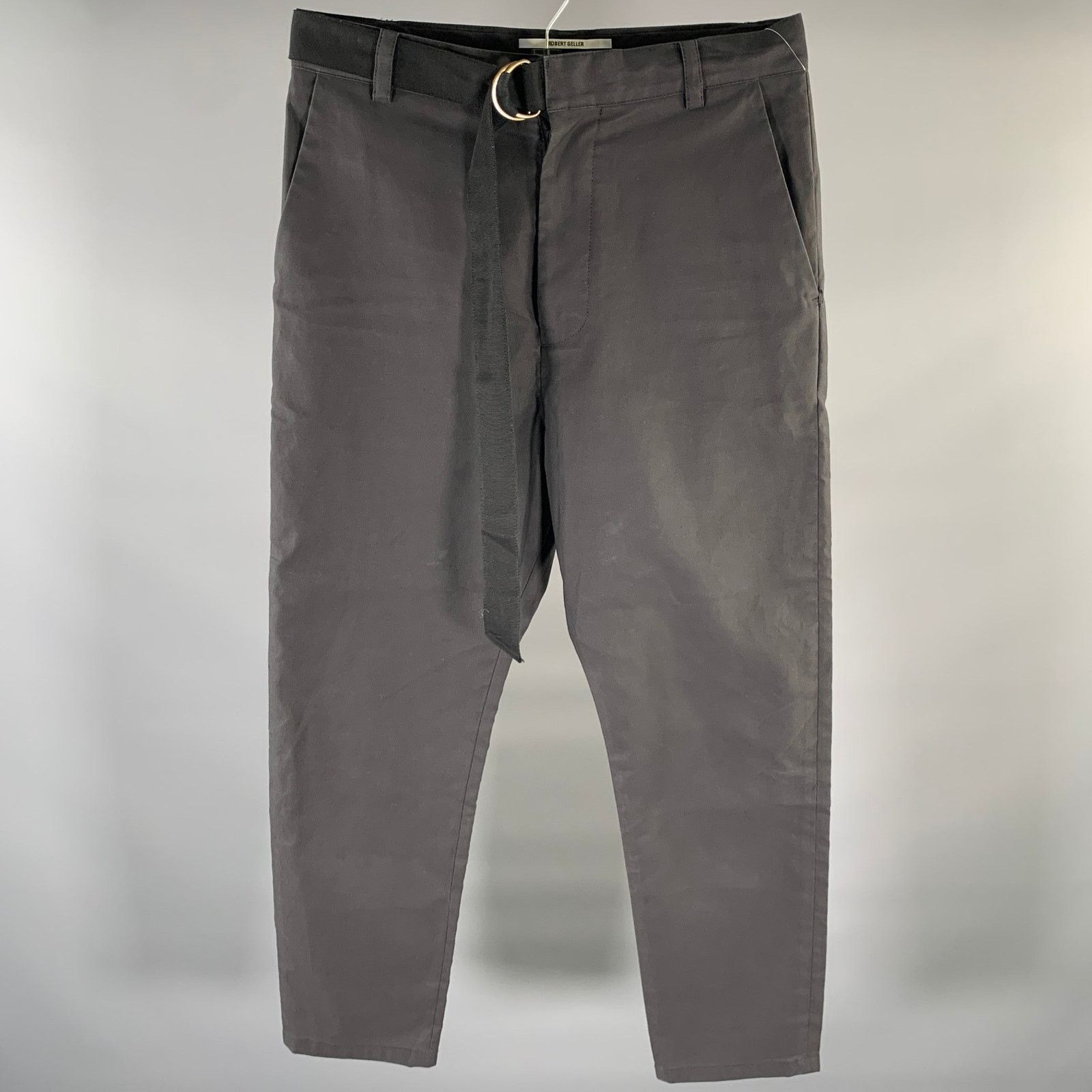 Robert Geller ROBERT GELLER Size 34 Grey Belted Cotton Straight Pants Size US 34 / EU 50 - 1 Thumbnail