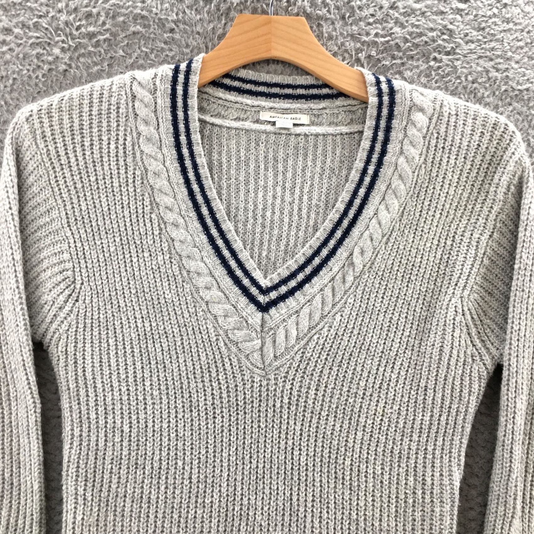 American Eagle Outfitters American Eagle Outfitters Pullover Sweater Womens XS Gray Cotton Blend Long Sleeve Knitted V-Neck Casual cardigans? Size XS / US 0-2 / IT 36-38 - 2 Thumbnail