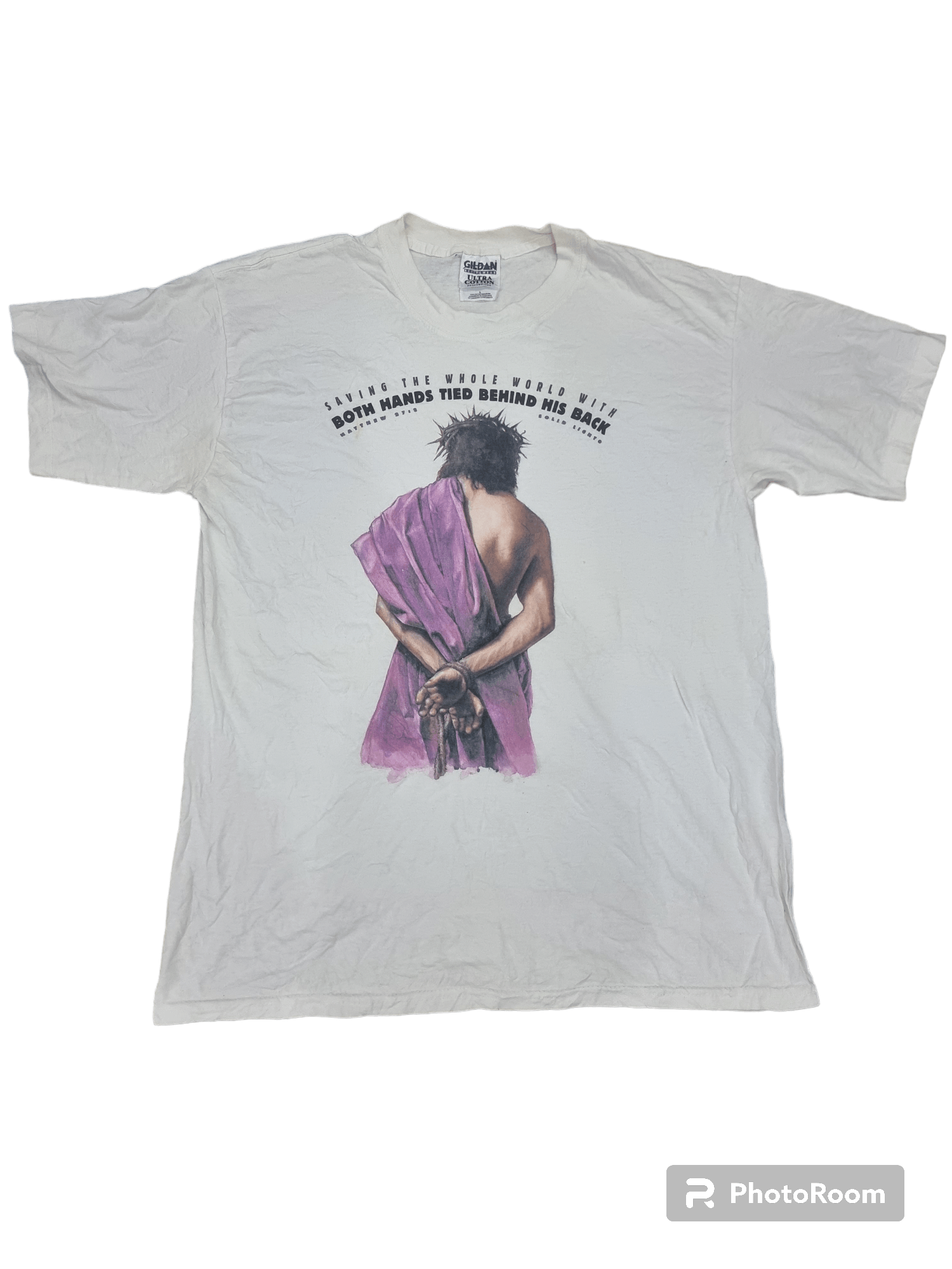 Vintage Vtg Solid Light Jesus saving the whole world graphic shirt Size US L / EU 52-54 / 3 - 1 Thumbnail