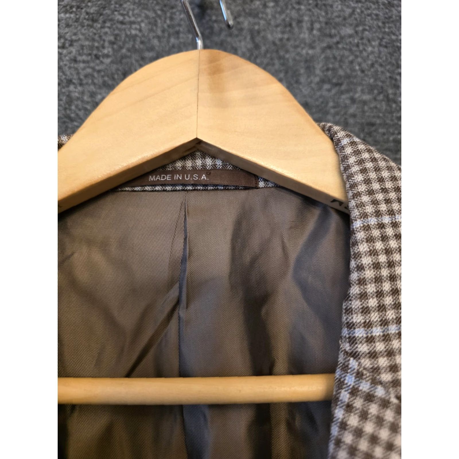 Vintage Hickey Freeman Blazer Sport Coat Mens 46 Brown Wool Check Tweed USA Jacket Jacket/Coat Length Regular Size 46R - 3 Thumbnail