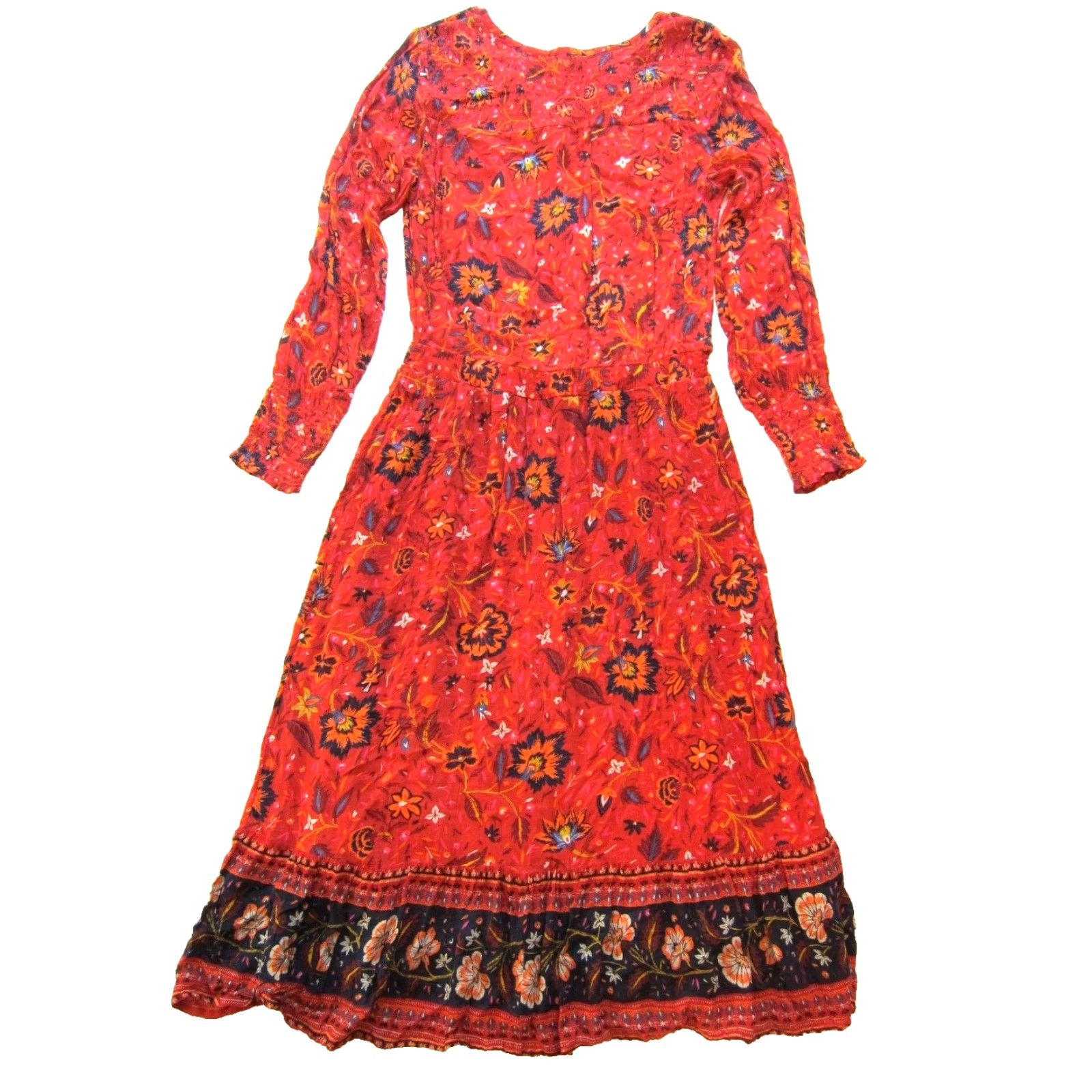 Old Navy Old Navy Maxi Dress Floral V-Neck Long Sleeve 100% Rayon Orange Blue Women Medium Size M / US 6-8 / IT 42-44 - 2 Thumbnail