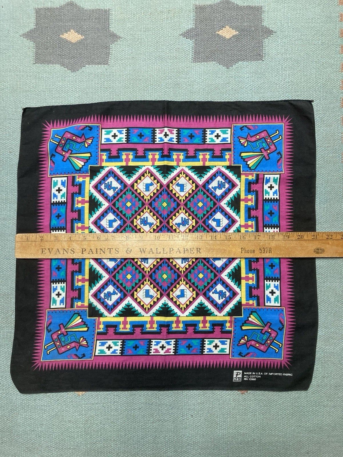 Vintage bandana handkerchief aztec Navajo western black made in USA Size ONE SIZE - 4 Thumbnail