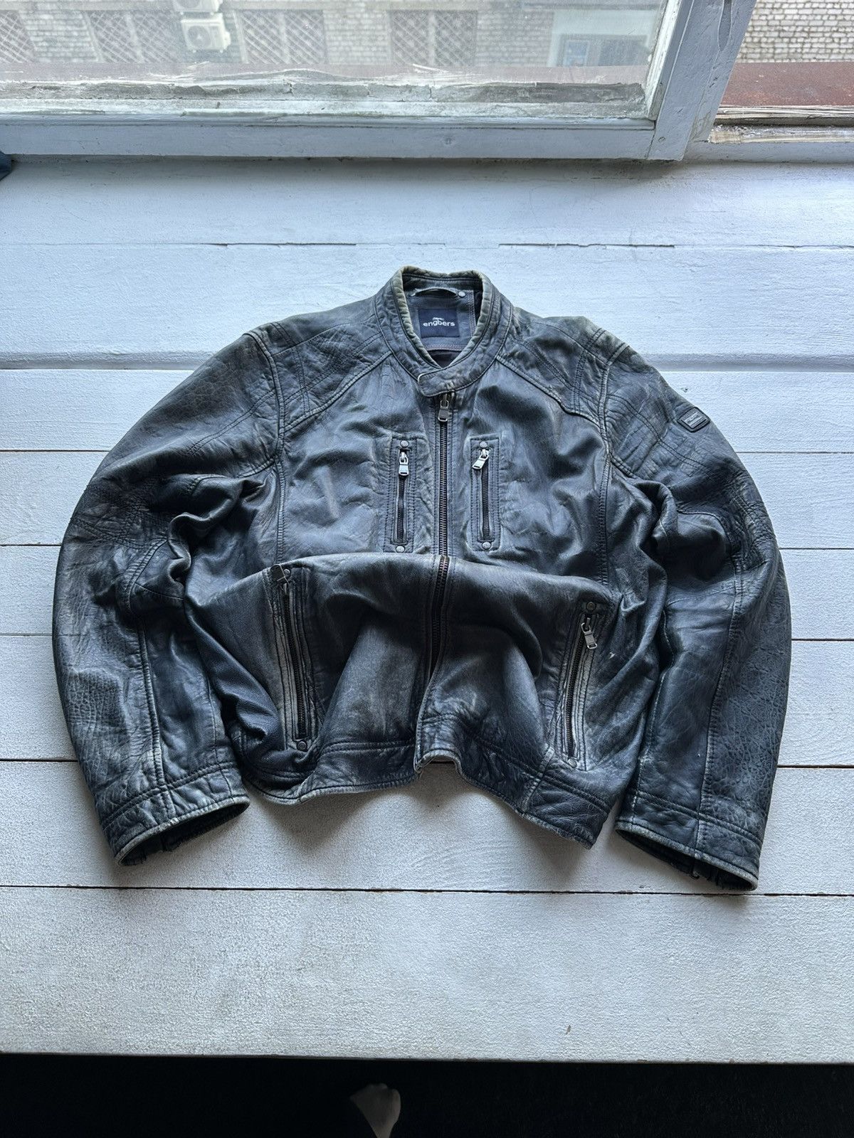 🚨VNTG LEATHER JACKET AVANT GARDE ASYMMETRICAL BLACK MOTO
