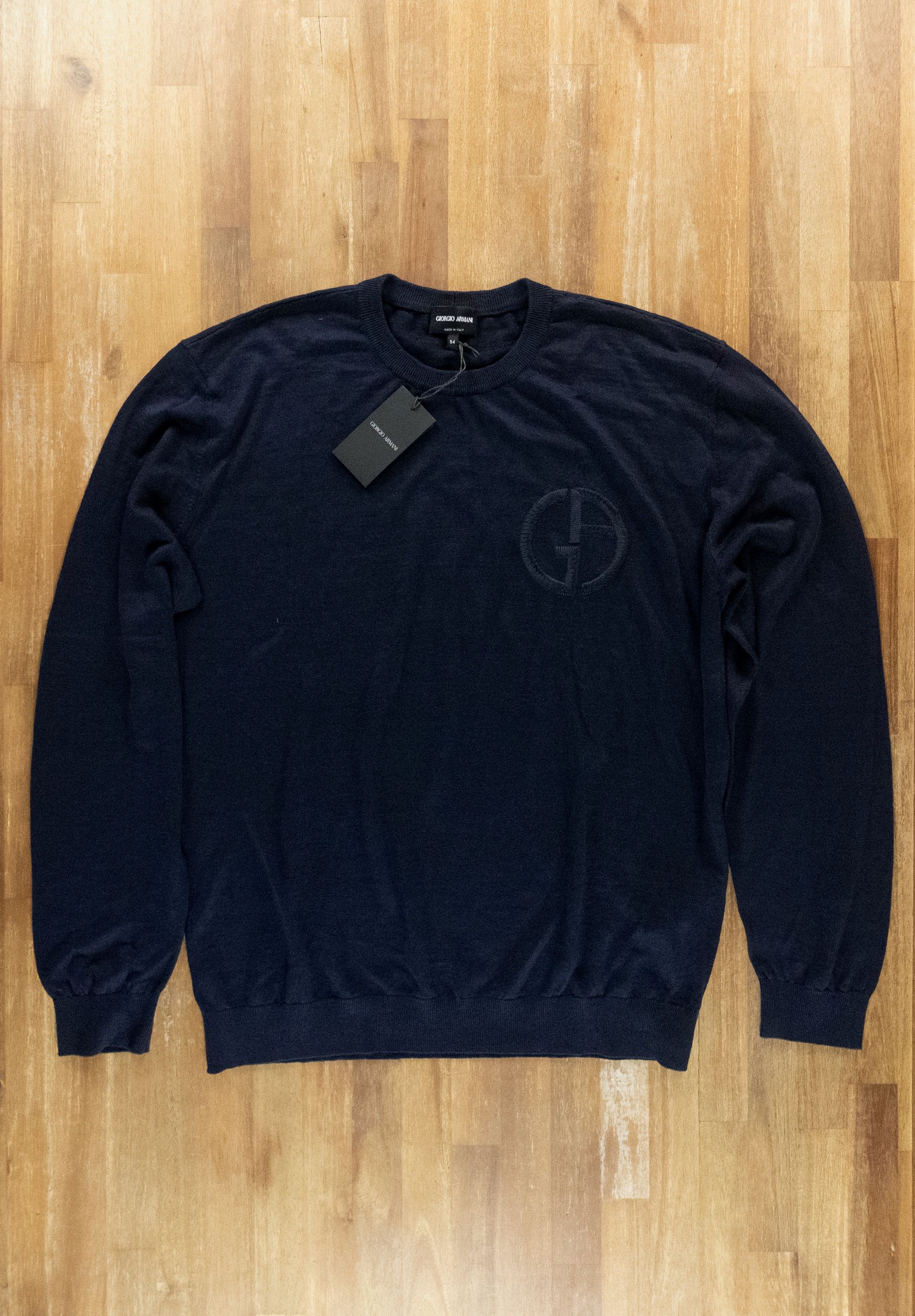 Giorgio Armani GIORGIO ARMANI mainline navy blue linen silk logo sweater Size US XXL / EU 58 / 5 - 1 Thumbnail
