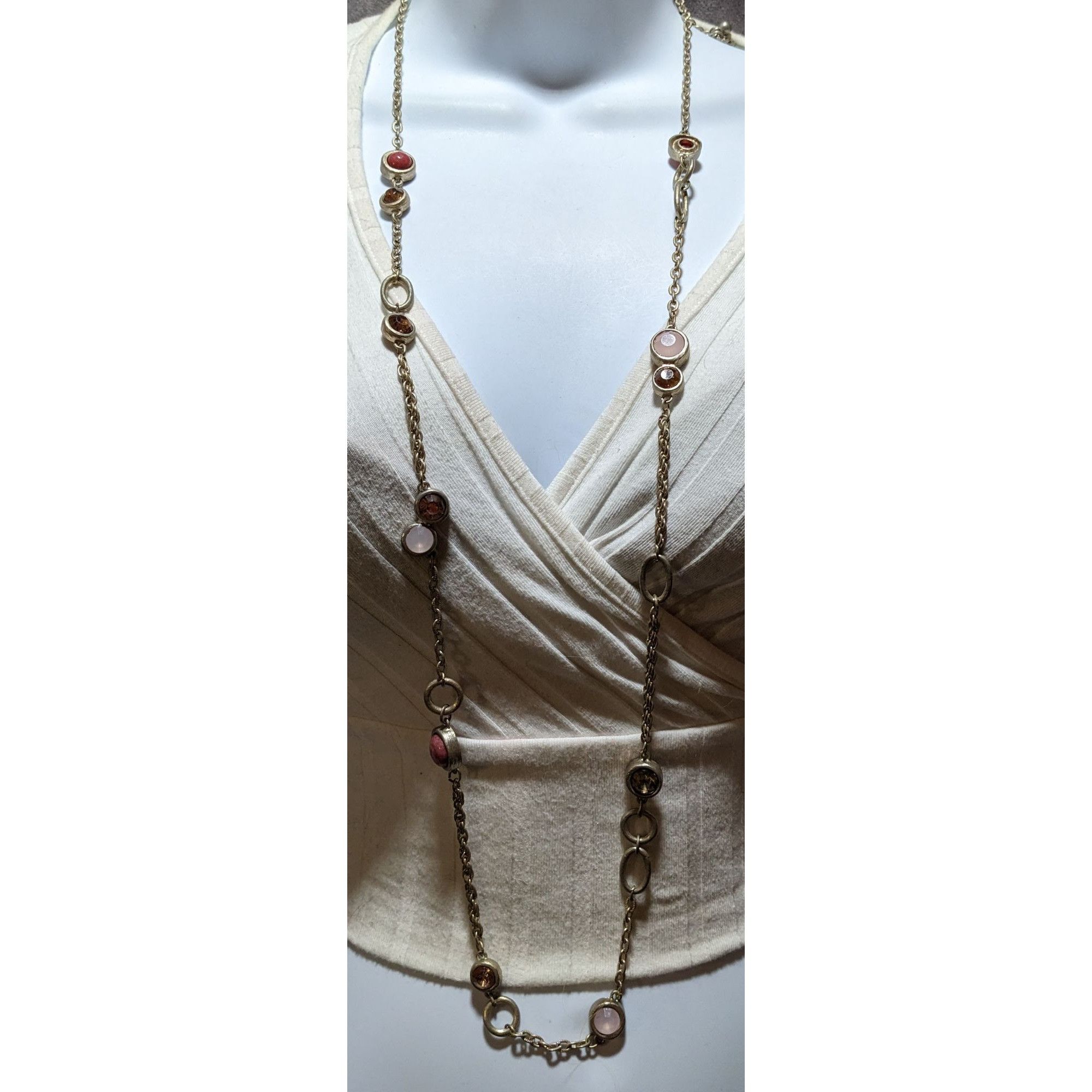 Chicos Chico's Pink And Gold Gemmed Opera Necklace Size ONE SIZE - 5 Thumbnail