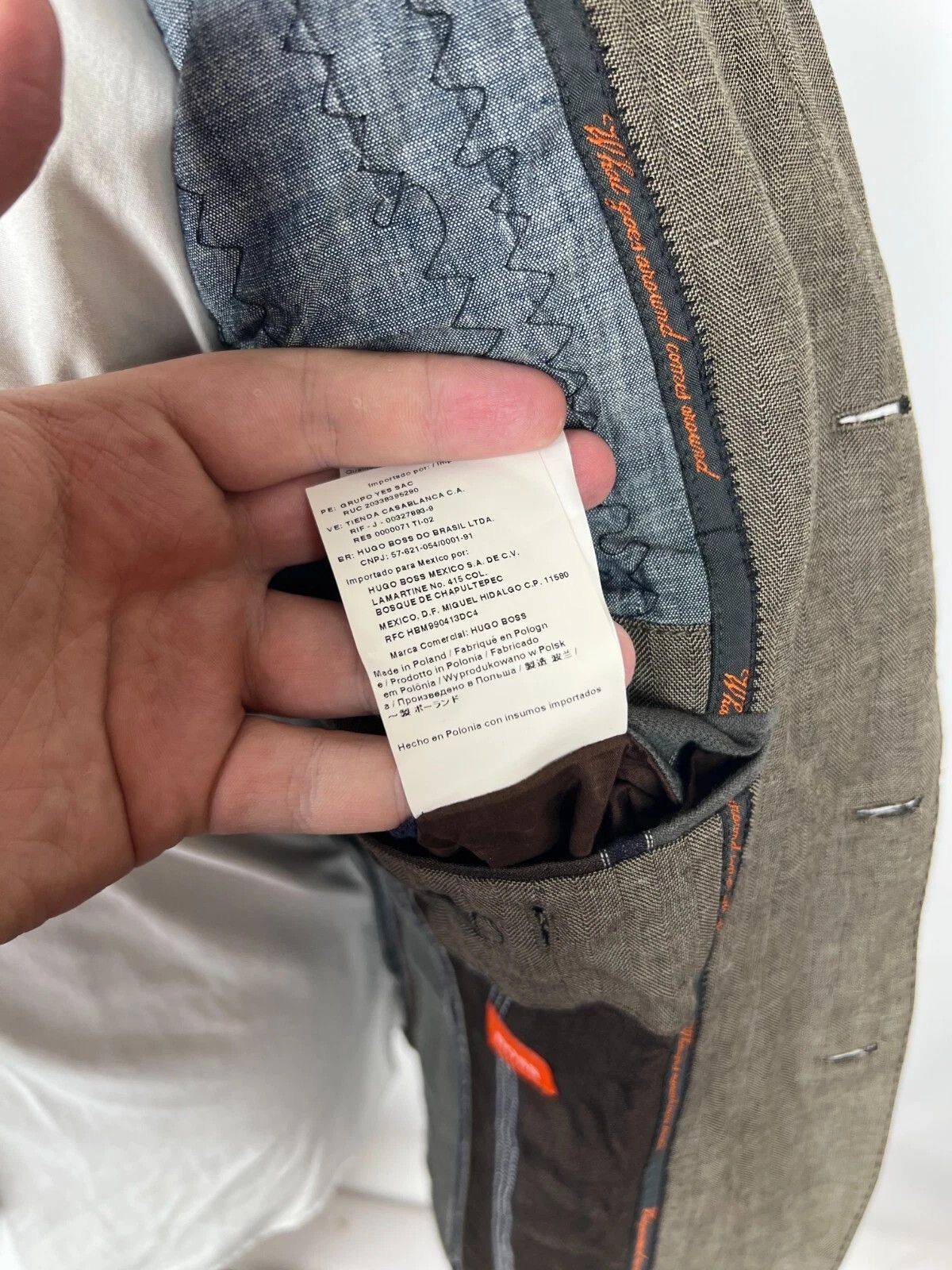 Hugo Boss Hugo Boss Handcrafted Brown Linen Cotton Herringbone Blazer Size 40R - 15 Thumbnail