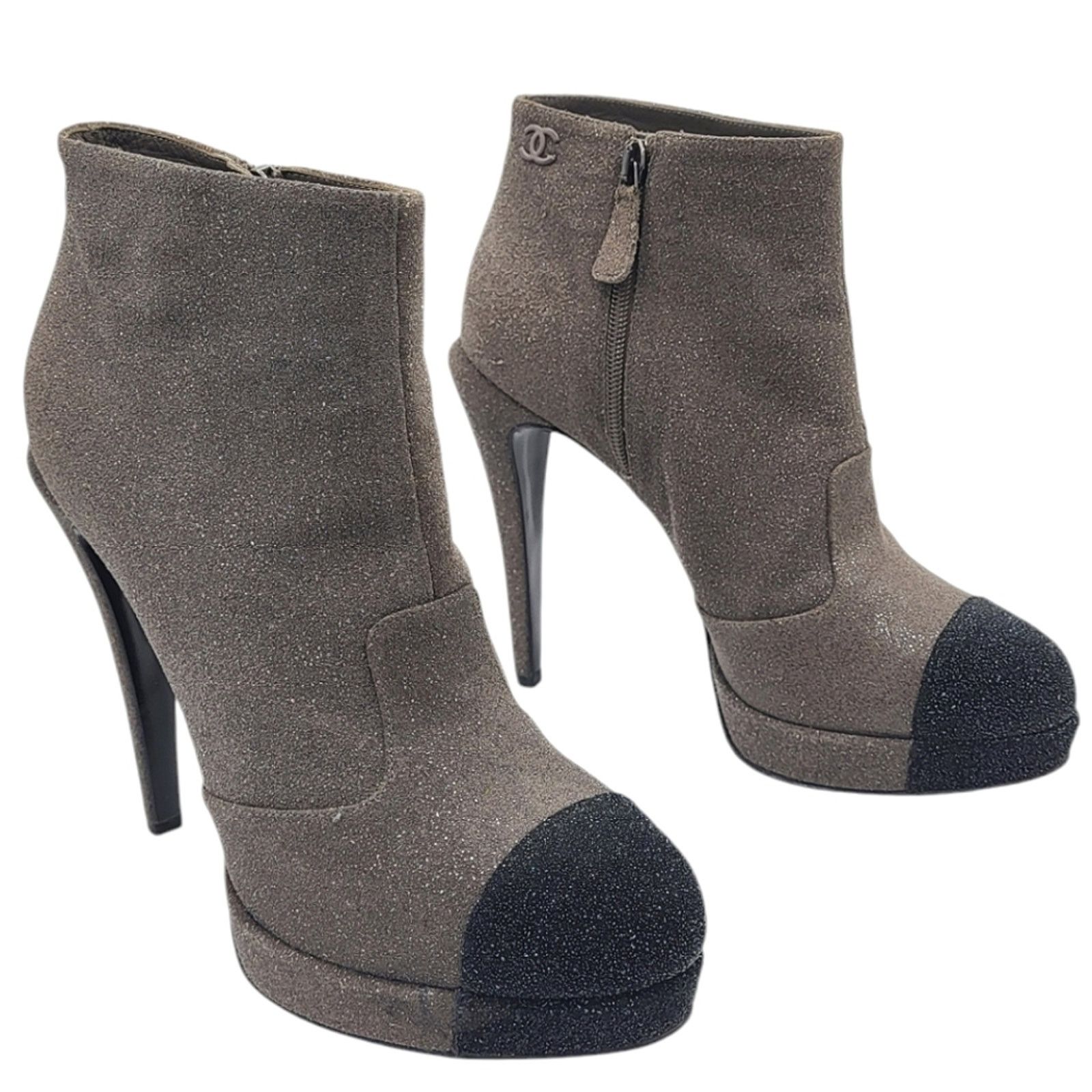 Chanel CHANEL CC Logo Cap Toe Glitter Suede Platform Ankle Boots 40 Size US 10 / IT 40 - 3 Thumbnail