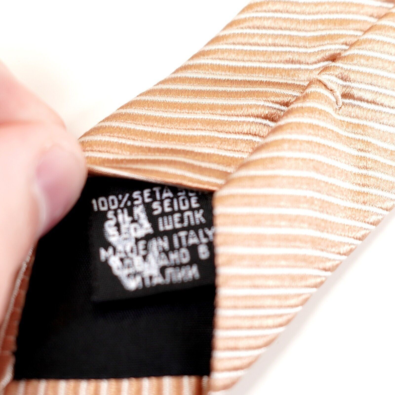 Hugo Boss Hugo Boss Beige Orange Striped Woven Silk Tie Size ONE SIZE - 6 Thumbnail