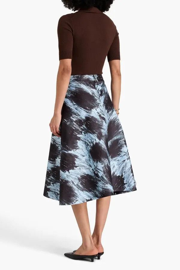 Marni o1w1db11125 Printed Duchess-Satin Midi Skirt in Light Blue Size 28" / US 6 / IT 42 - 3 Thumbnail
