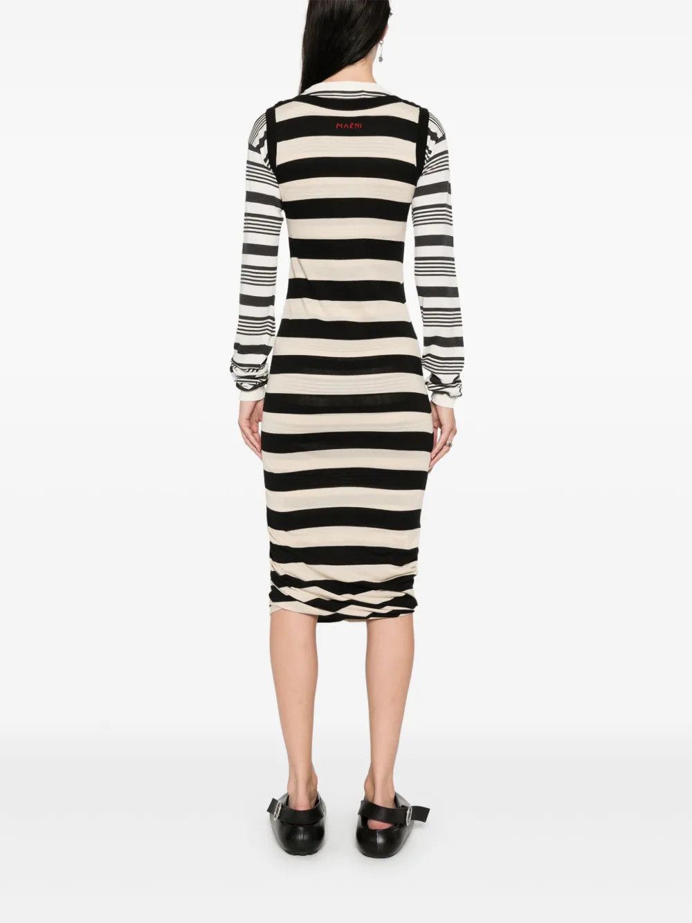 Marni o1y1025 Midi Dress in Black/White Size S / US 4 / IT 40 - 3 Thumbnail