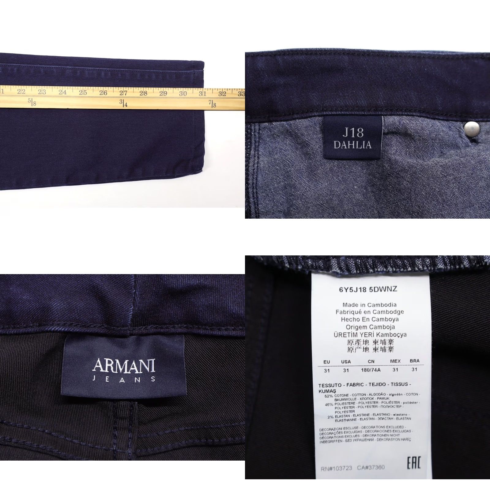 Armani Exchange Armani Women Jeans J18 Dahlia Stretch Blue Cotton Sz 31x31 Dark Blue Regular Women Style Straight 5-Pocket Zipper Button Logo Denim Clothing Size 24" / US 00 / IT 34 - 8 Thumbnail
