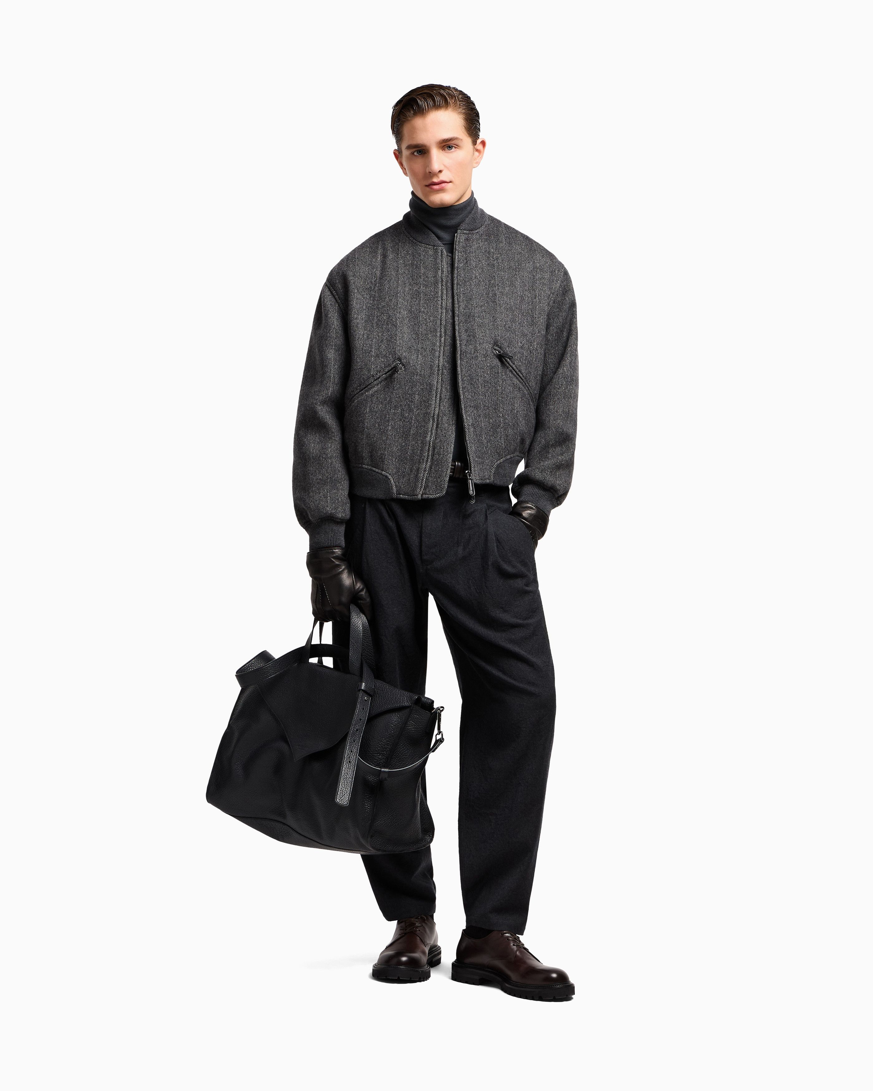 Giorgio Armani Cashmere Chevron Herringbone Zip-Front Bomber Jacket Blouson Size US XL / EU 56 / 4 - 3 Thumbnail