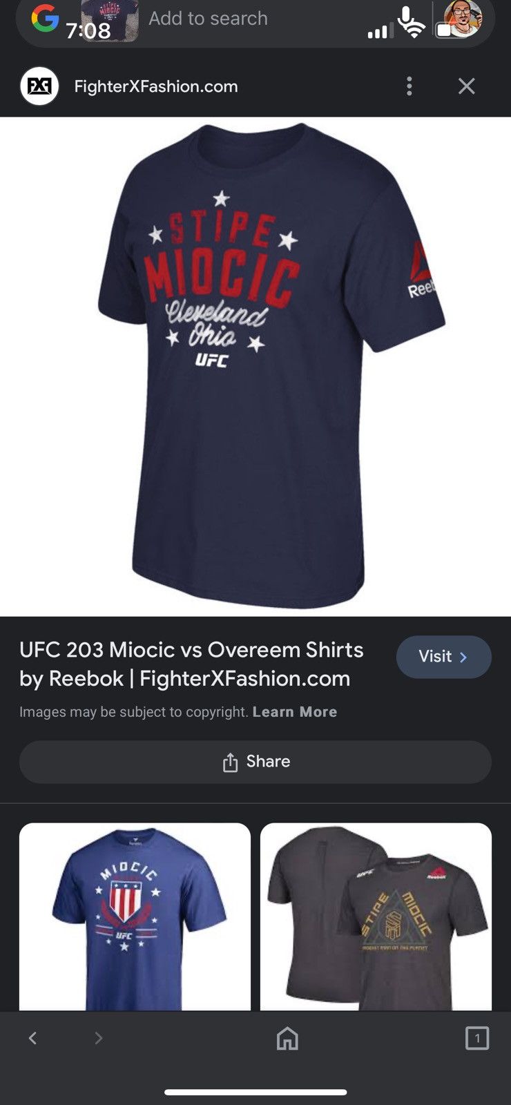 Reebok Reebok UFC Stipe Miocic Cleveland Ohio Tee Size US XL / EU 56 / 4 - 10 Thumbnail