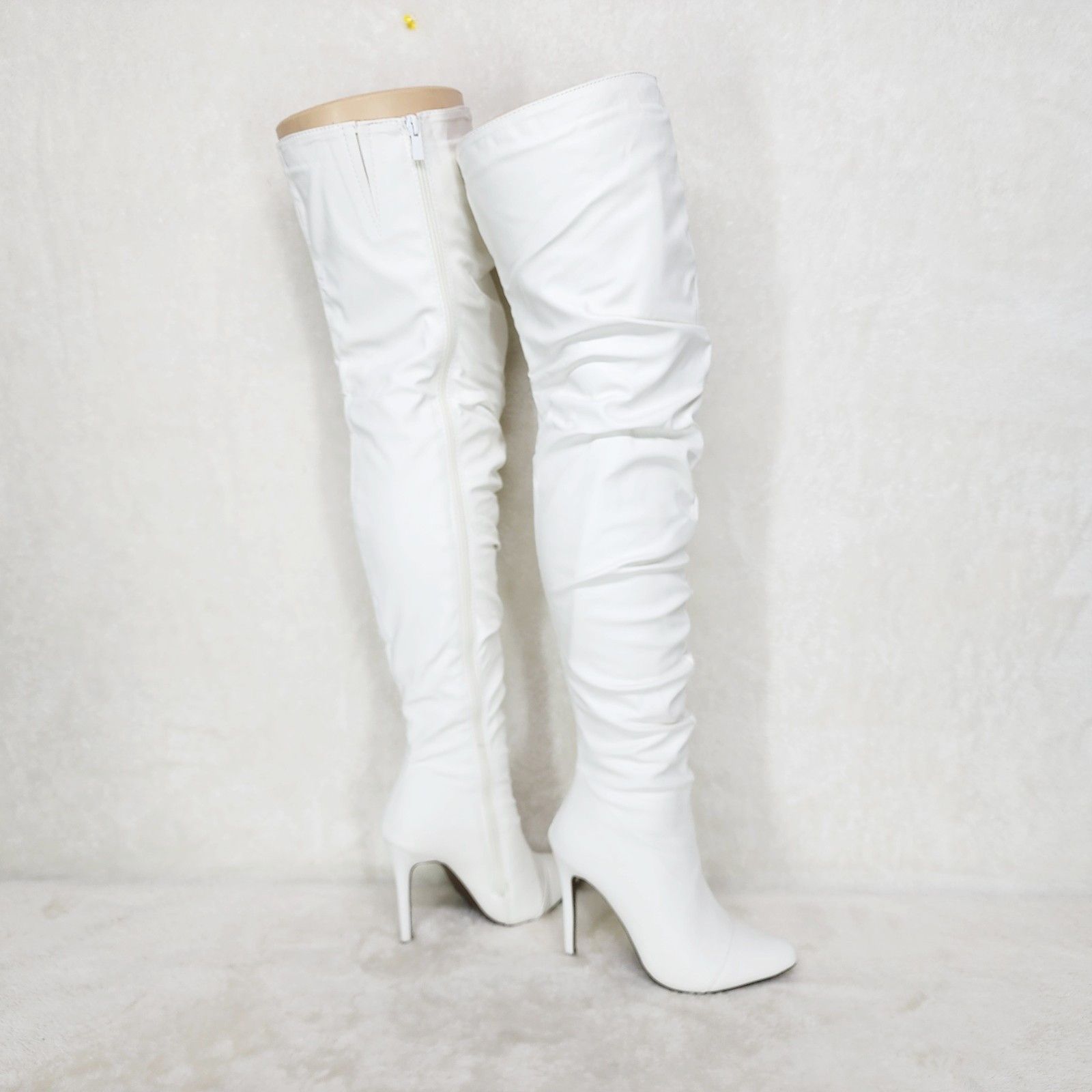 Other Victoria White Thigh High Over The Knee Slouch Scrunch Boots Size US 7.5 / IT 37.5 - 3 Thumbnail