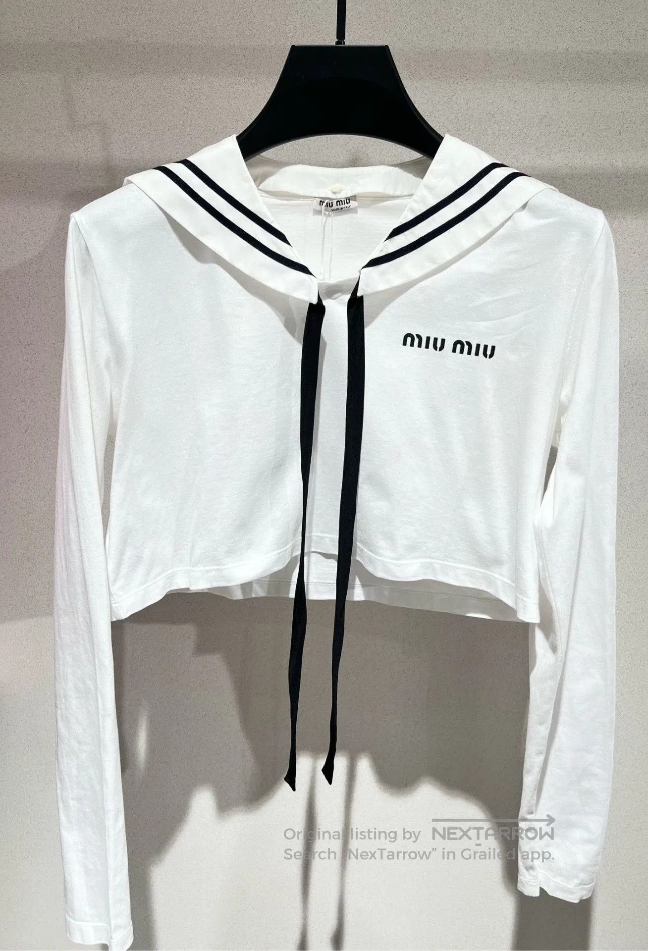 Miu Miu Miu Miu White Navy Collar Cropped Top. Size S / US 4 / IT 40 - 1 Thumbnail