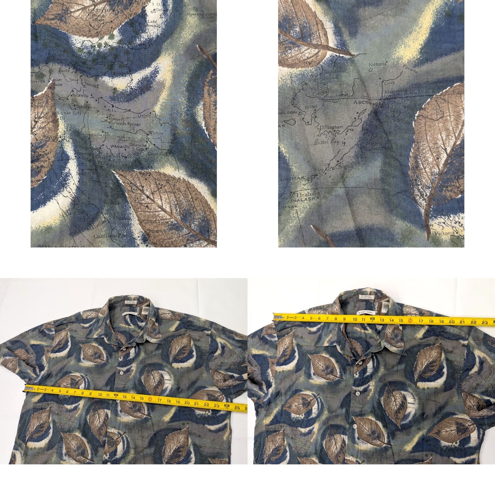 Vintage Burma Bibas 60s Single Lawn Garden Leaf & Cartographic World Map Shirt Men XL Green Floral Pattern Size US XL / EU 56 / 4 - 8 Thumbnail